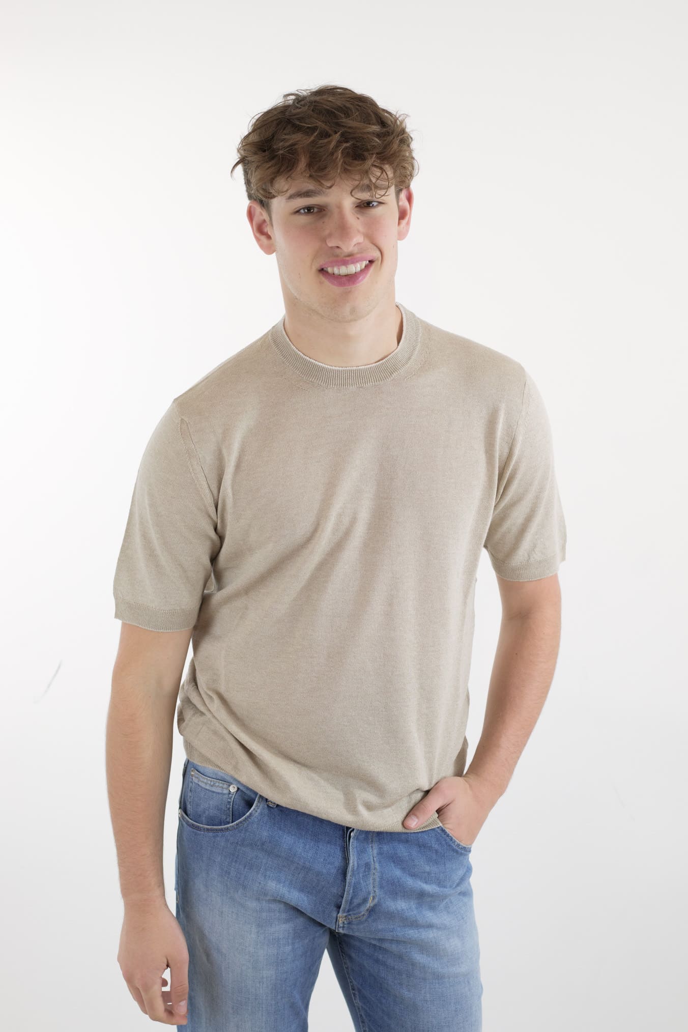 GUARINO Girocollo MM Cotone Lino Cashmere Beige - Guarino Store