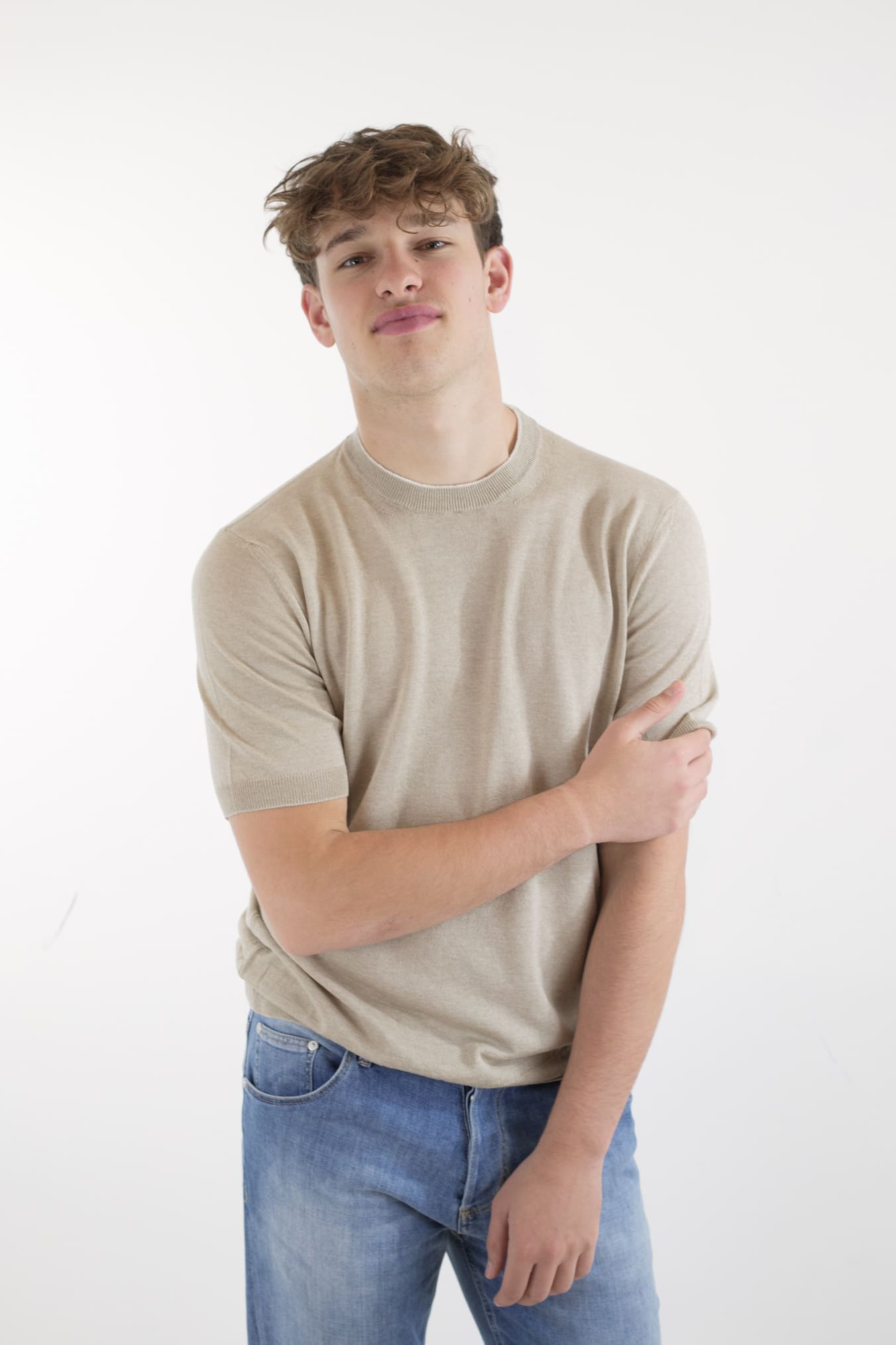 GUARINO Girocollo MM Cotone Lino Cashmere Beige - Guarino Store