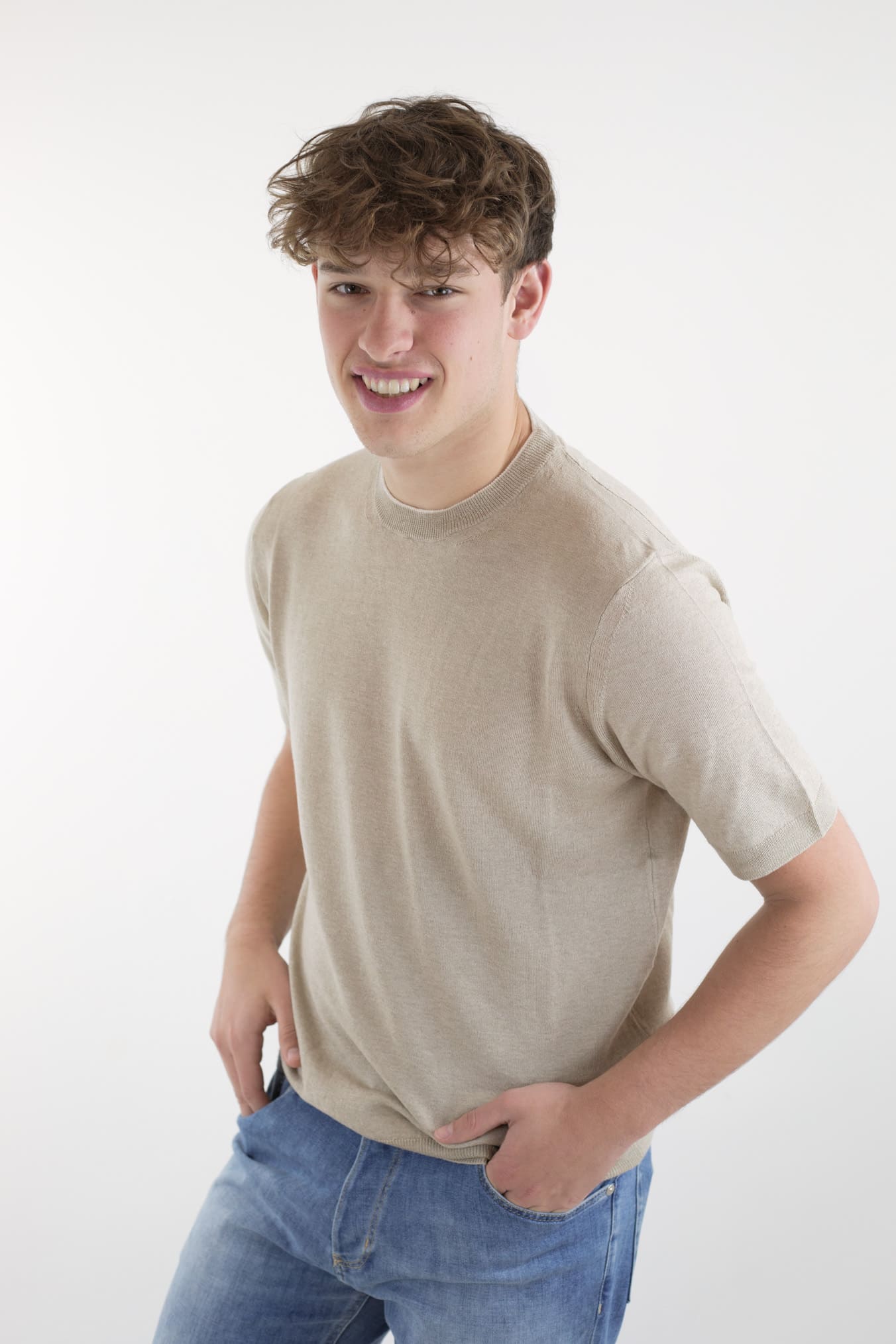 GUARINO Girocollo MM Cotone Lino Cashmere Beige - Guarino Store