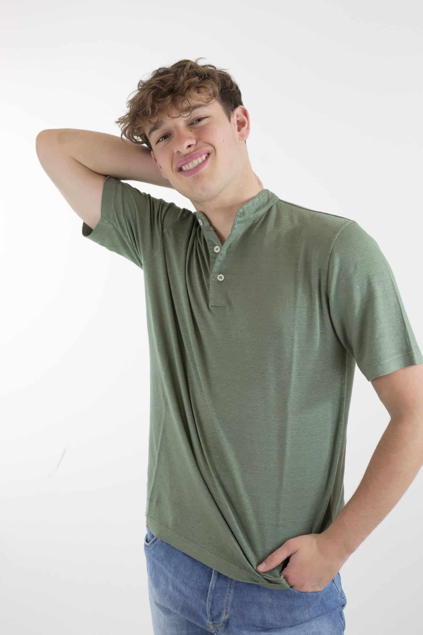 GUARINO Polo Coreana MC Jersey Lino Verde - Guarino Store