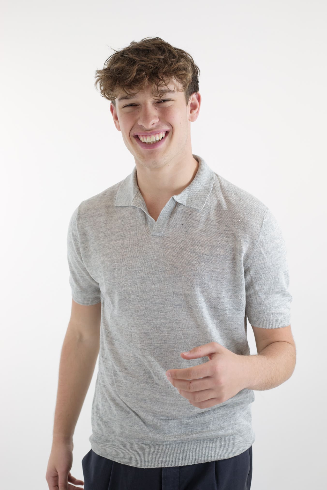 BARBA Polo Lino Senza Bottoni Grigio Mélange - Guarino Store