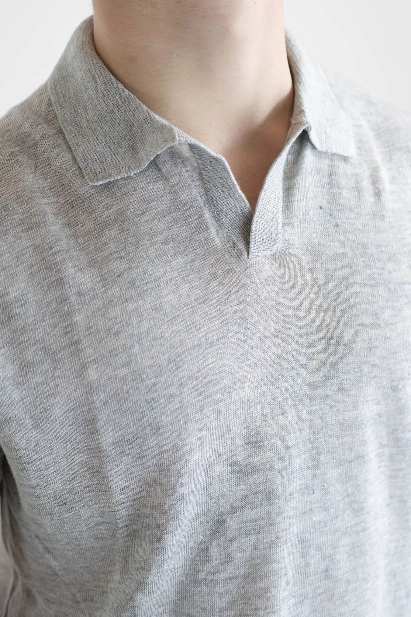 BARBA Polo Lino Senza Bottoni Grigio Mélange - Guarino Store