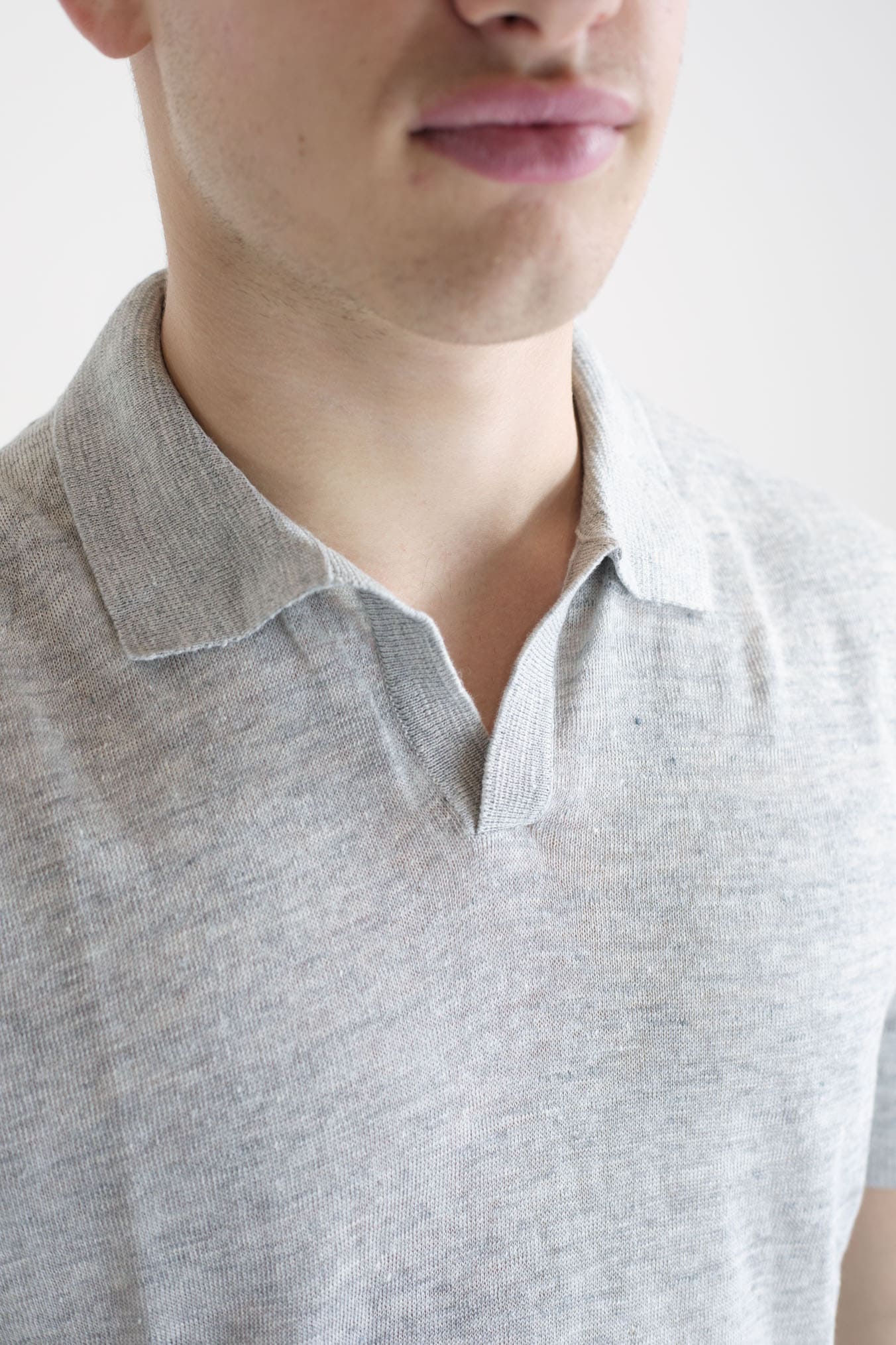 BARBA Polo Lino Senza Bottoni Grigio Mélange - Guarino Store