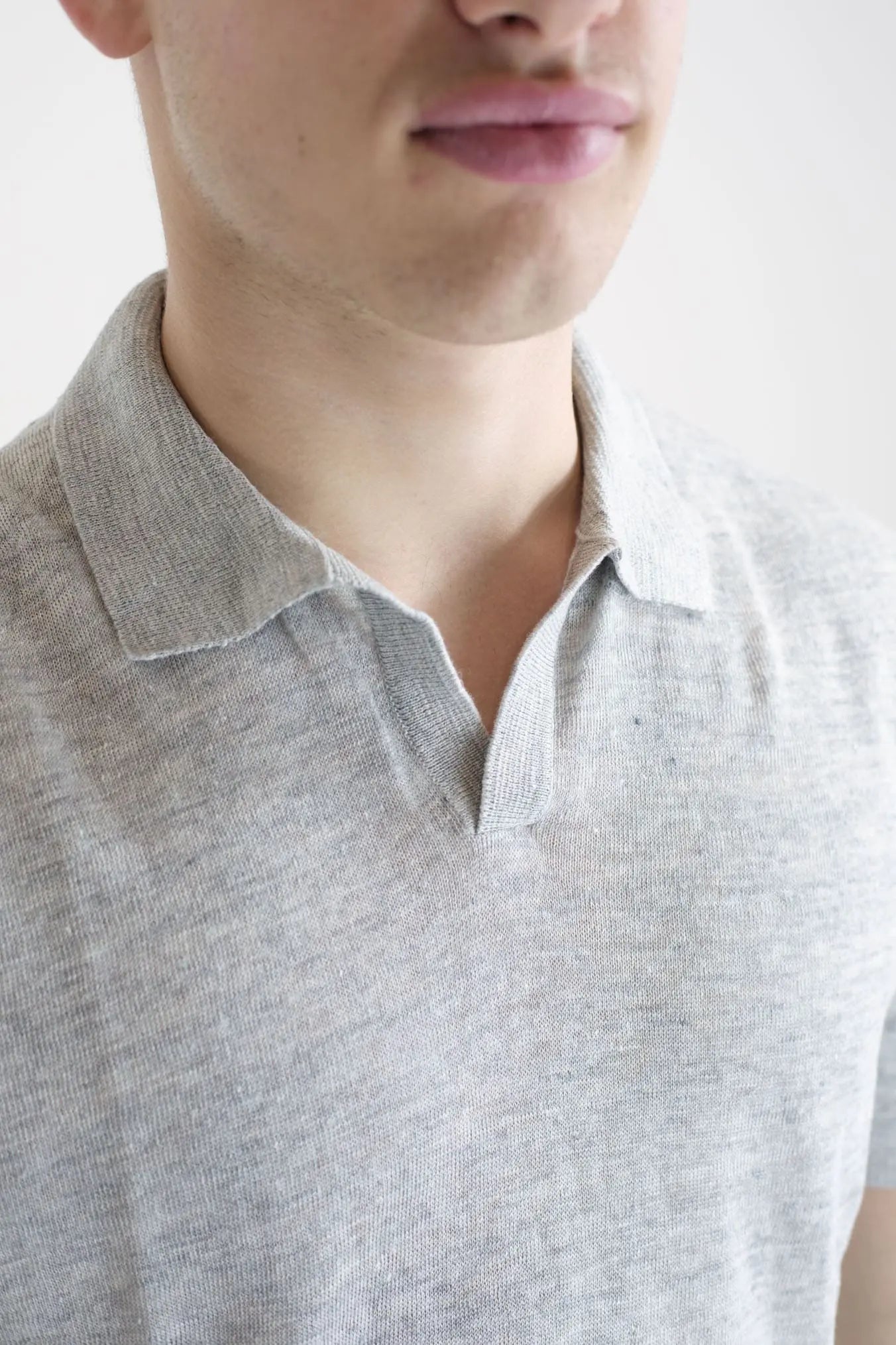 BARBA Polo Lino Senza Bottoni Grigio Mélange - Guarino Store