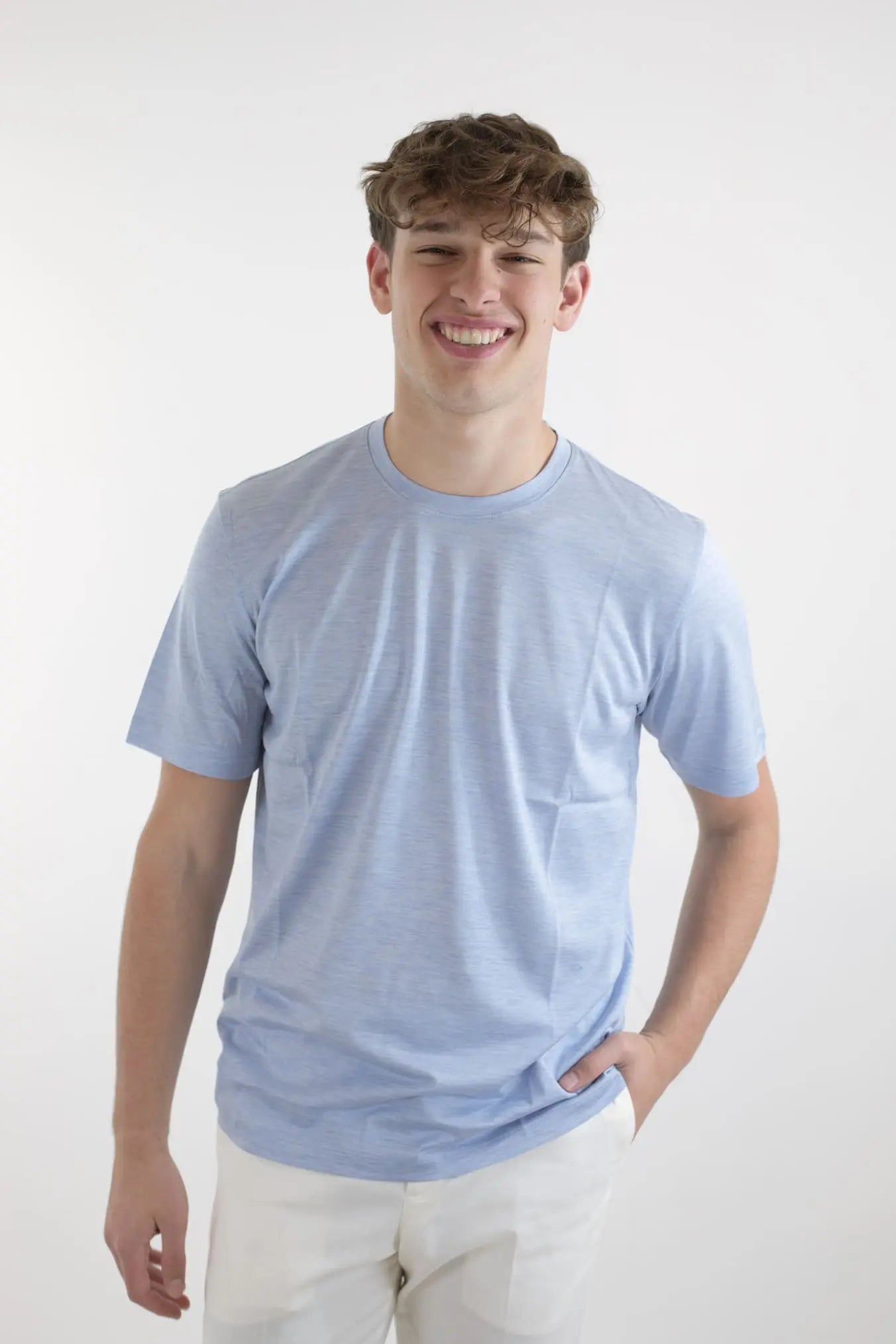 MARCO PESCAROLO T-Shirt Seta Cotone Celeste Mélange - Guarino Store