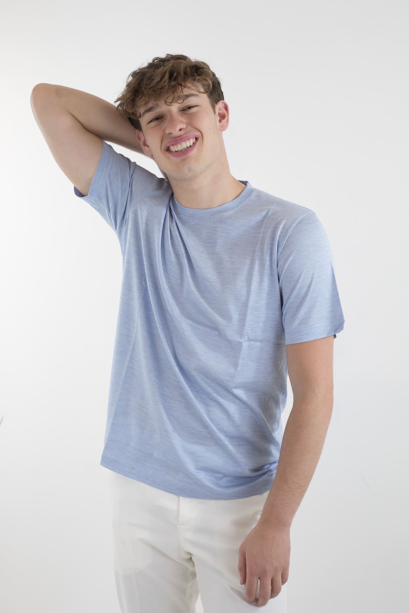 MARCO PESCAROLO T-Shirt Seta Cotone Celeste Mélange - Guarino Store