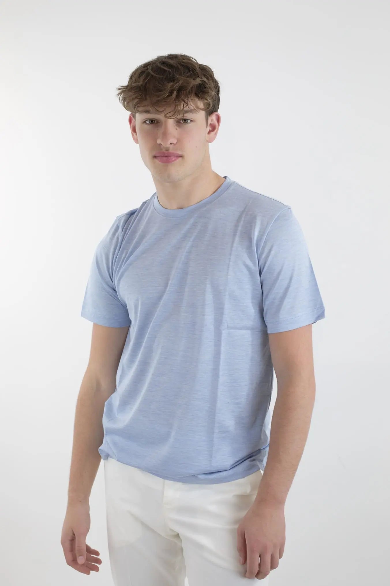 MARCO PESCAROLO T-Shirt Seta Cotone Celeste Mélange - Guarino Store