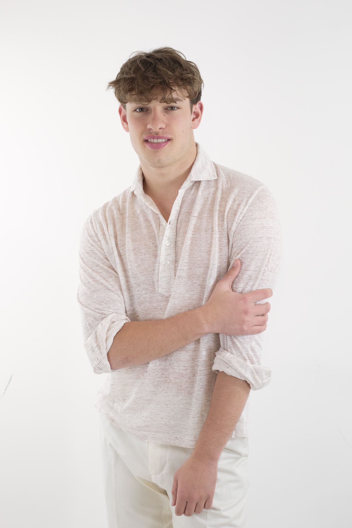 FEDELI Polo ML Jersey Lino Righe Orizzontali Beige Mélange - Guarino Store