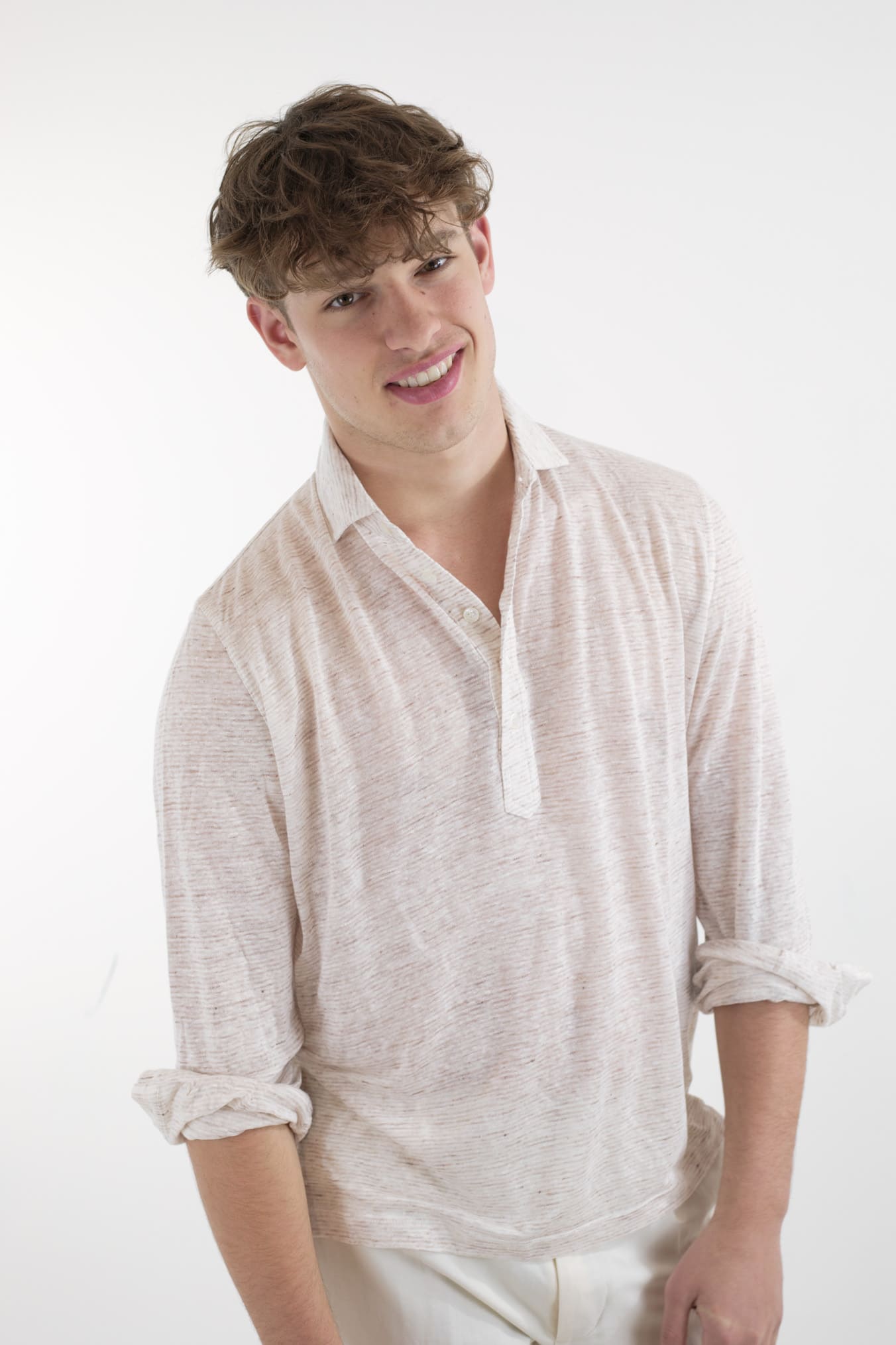 FEDELI Polo ML Jersey Lino Righe Orizzontali Beige Mélange - Guarino Store