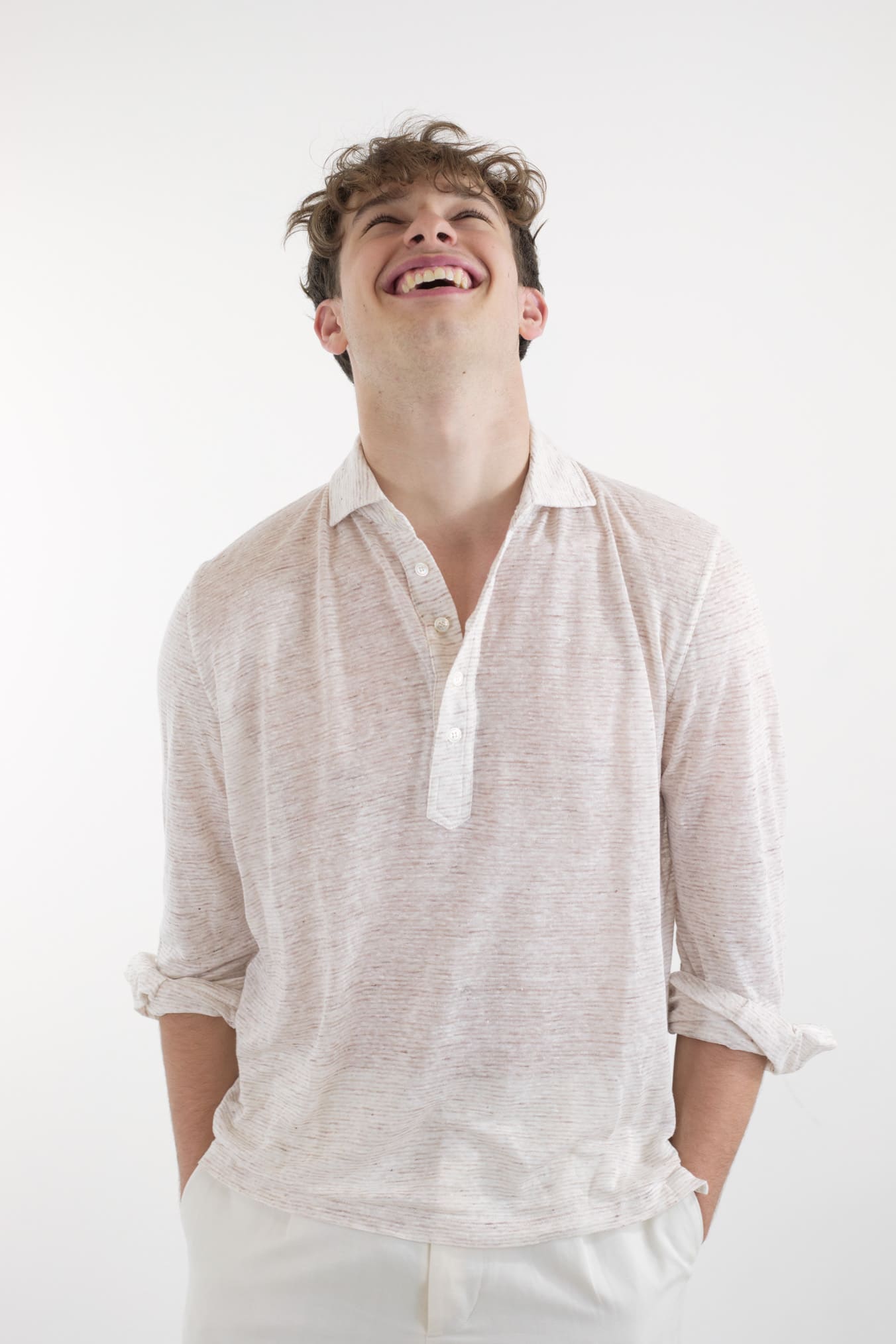 FEDELI Polo ML Jersey Lino Righe Orizzontali Beige Mélange - Guarino Store