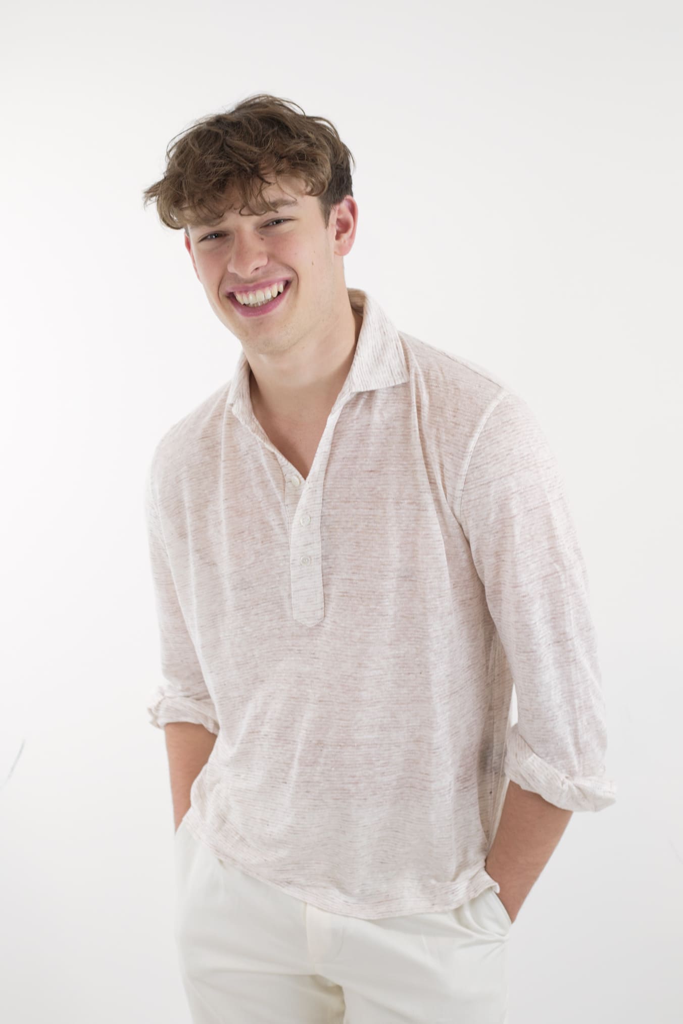 FEDELI Polo ML Jersey Lino Righe Orizzontali Beige Mélange - Guarino Store