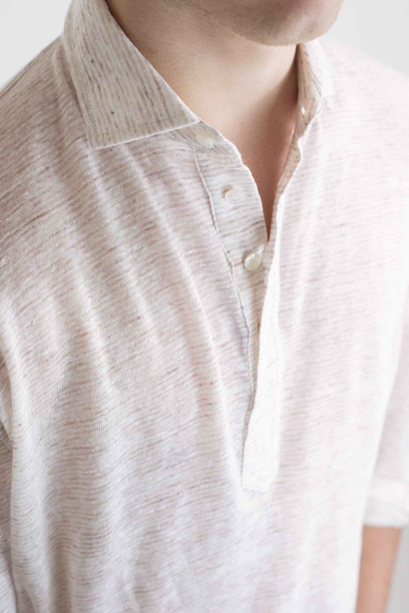 FEDELI Polo ML Jersey Lino Righe Orizzontali Beige Mélange - Guarino Store