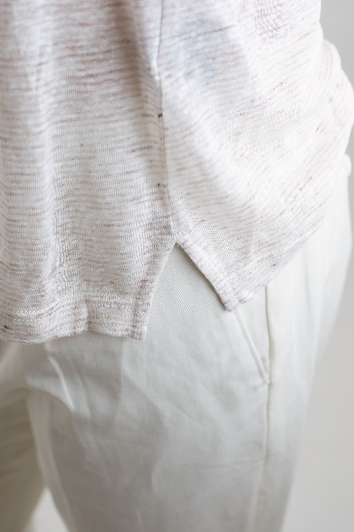 FEDELI Polo ML Jersey Lino Righe Orizzontali Beige Mélange - Guarino Store