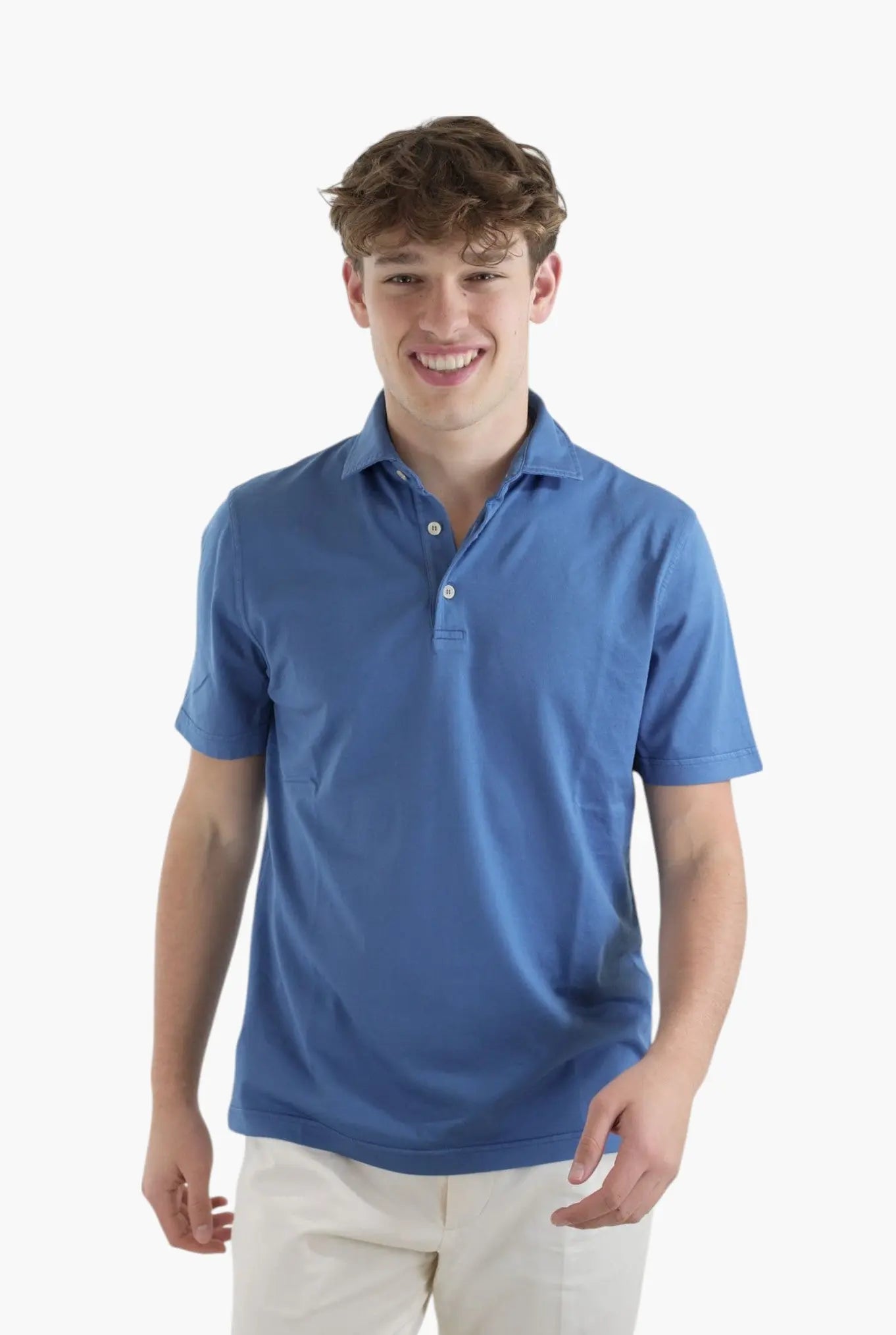 FEDELI Polo MM Cotone Organico Giza Frosted Blu Ceruleo FEDELI