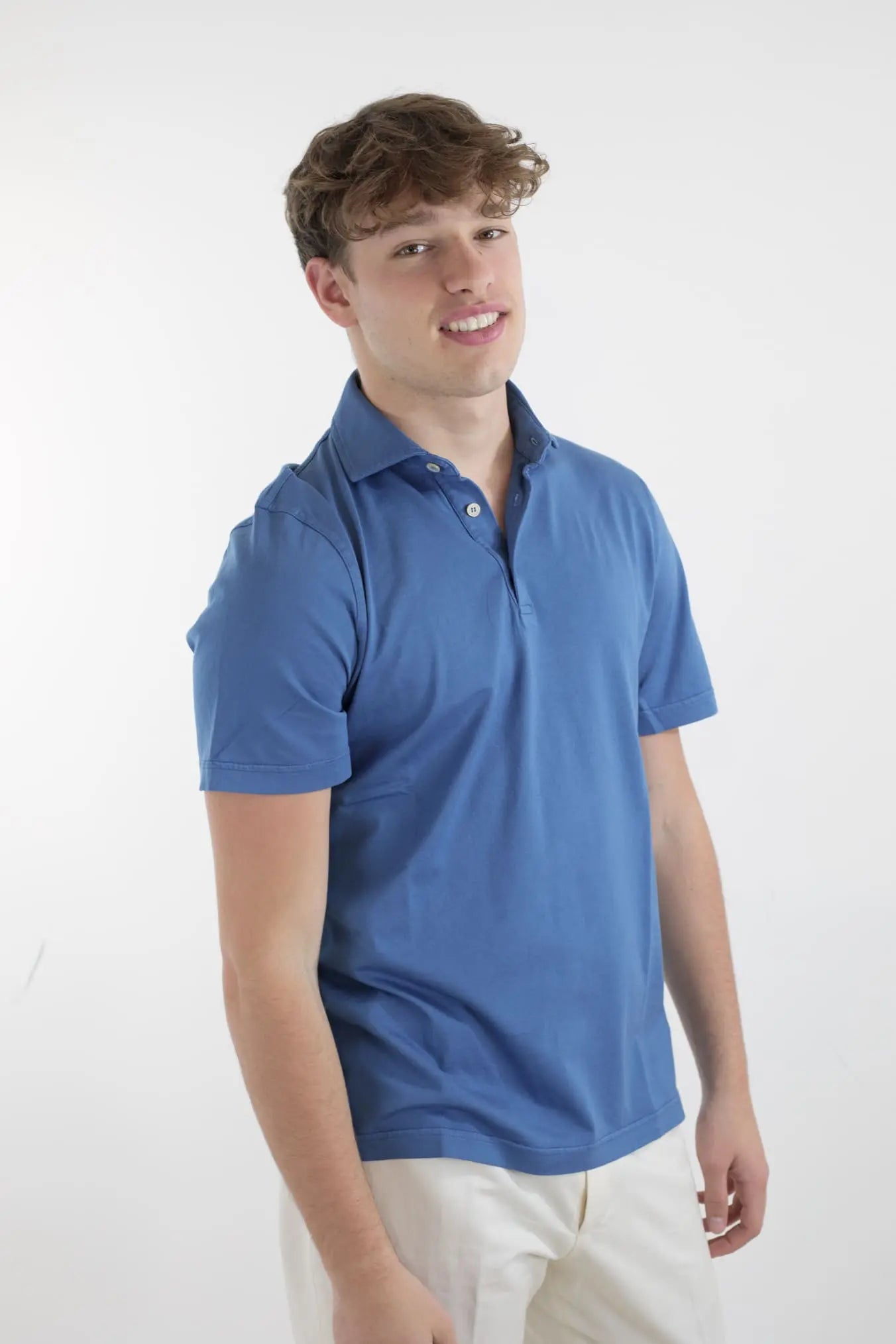 FEDELI Polo MM Cotone Organico Giza Frosted Blu Ceruleo - Guarino Store
