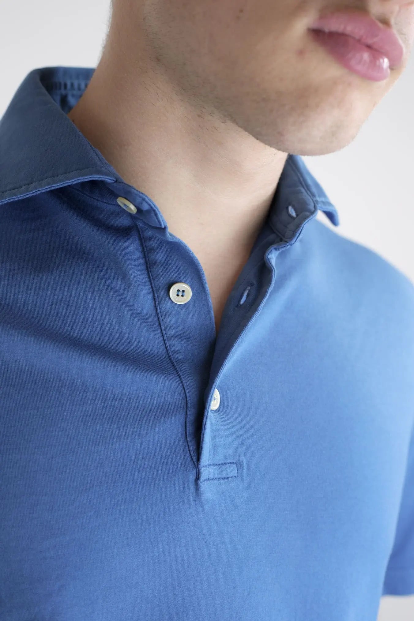 FEDELI Polo MM Cotone Organico Giza Frosted Blu Ceruleo - Guarino Store