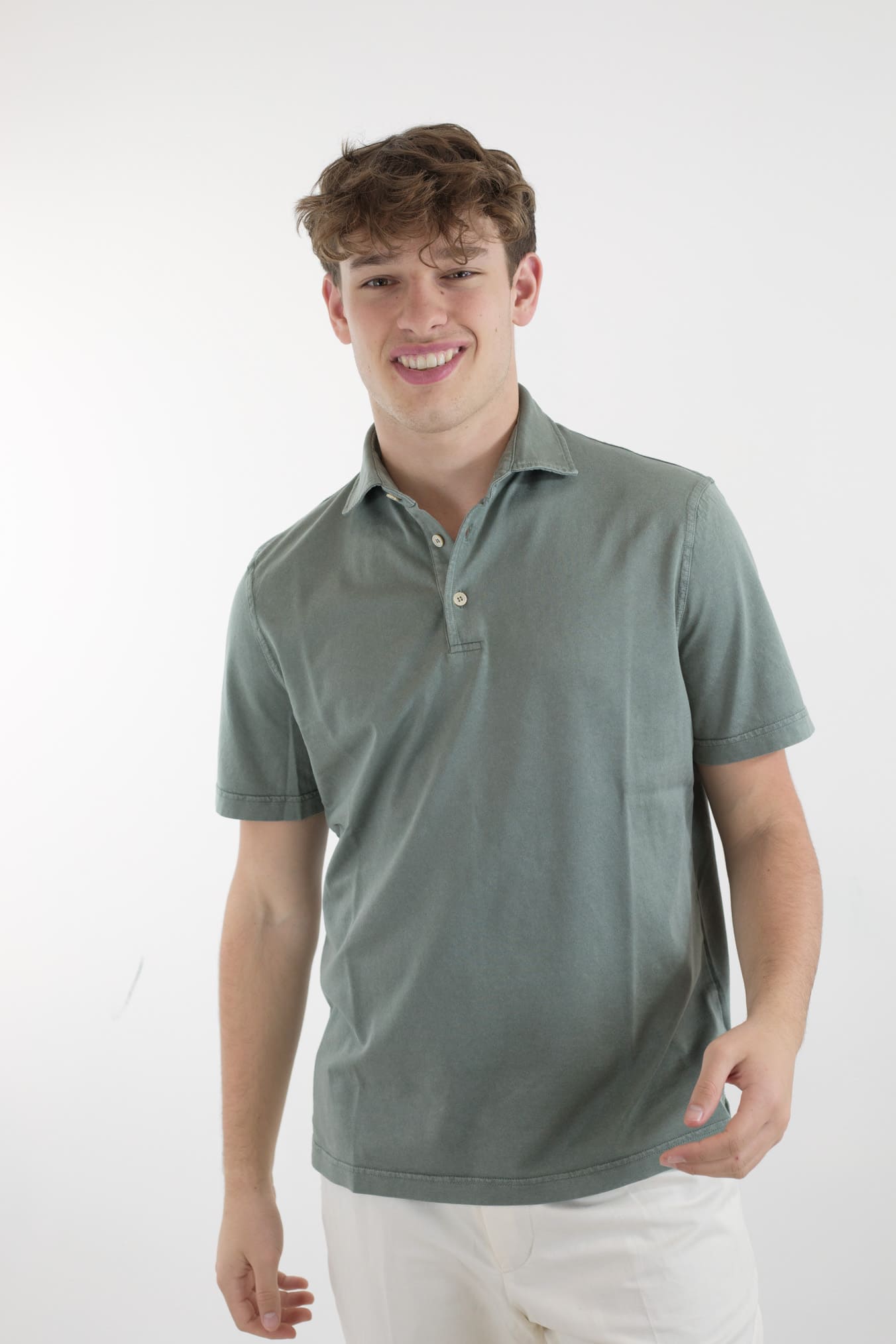 FEDELI Polo MM Cotone Organico Giza Frosted Verde - Guarino Store