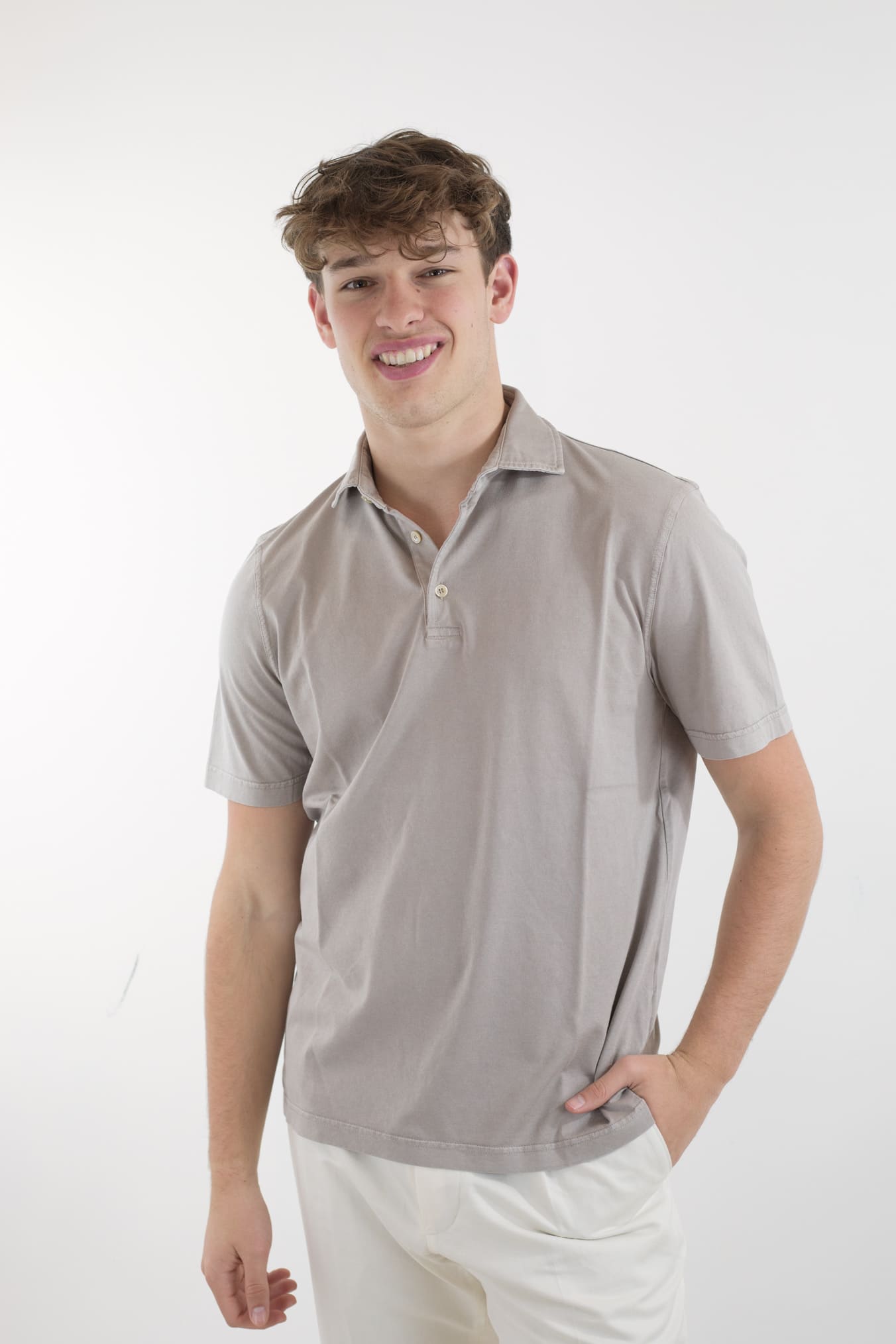 FEDELI Polo MM Cotone Organico Giza Frosted Beige - Guarino Store