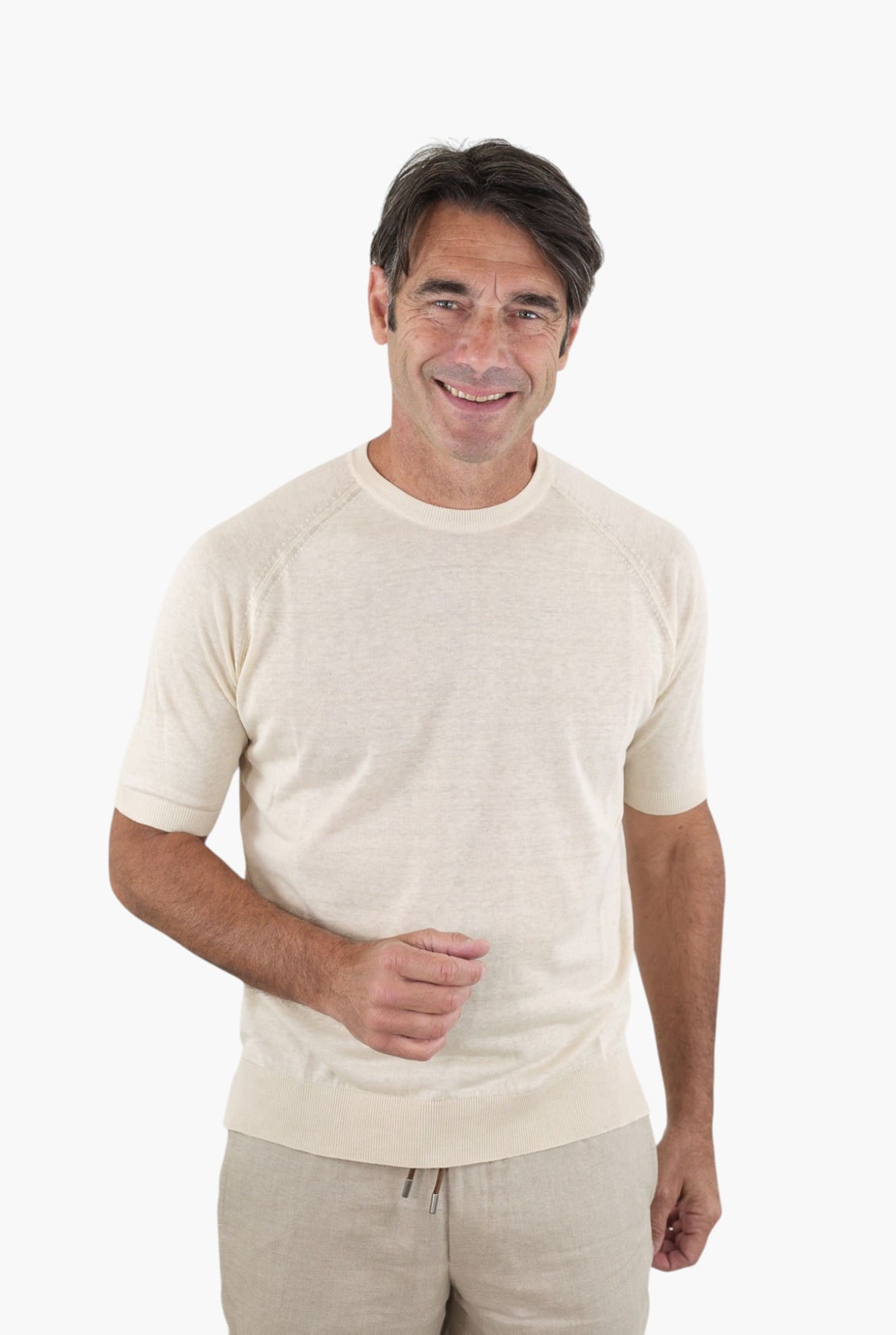 PIACENZA GUARINO Girocollo Seta Lino Maniche Corte Bianco