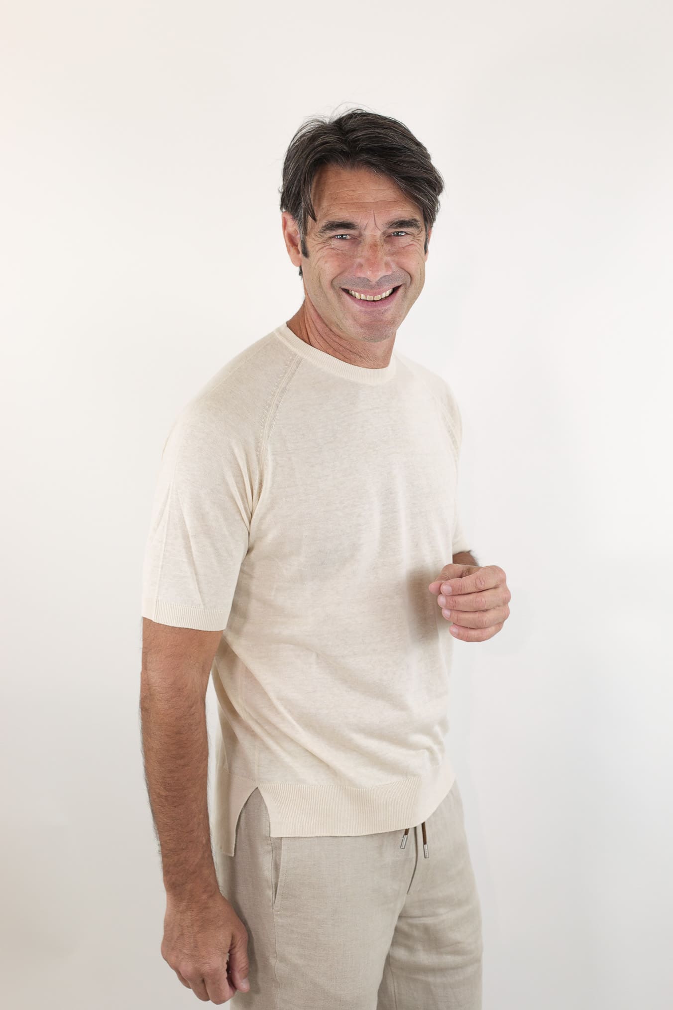 PIACENZA GUARINO Girocollo Seta Lino Maniche Corte Bianco