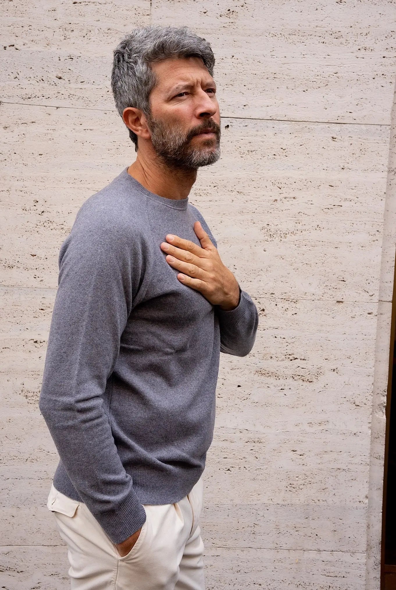 Girocollo Cashmere Raglan Grigio Perla - Guarino Store