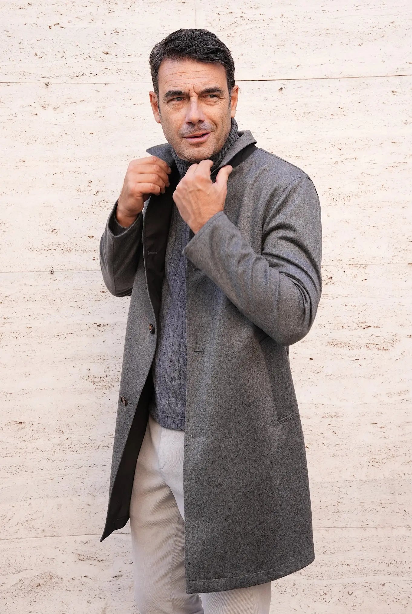 Cappotto Reversibile Cashmere e Nylon Nero e Grigio - Guarino Store