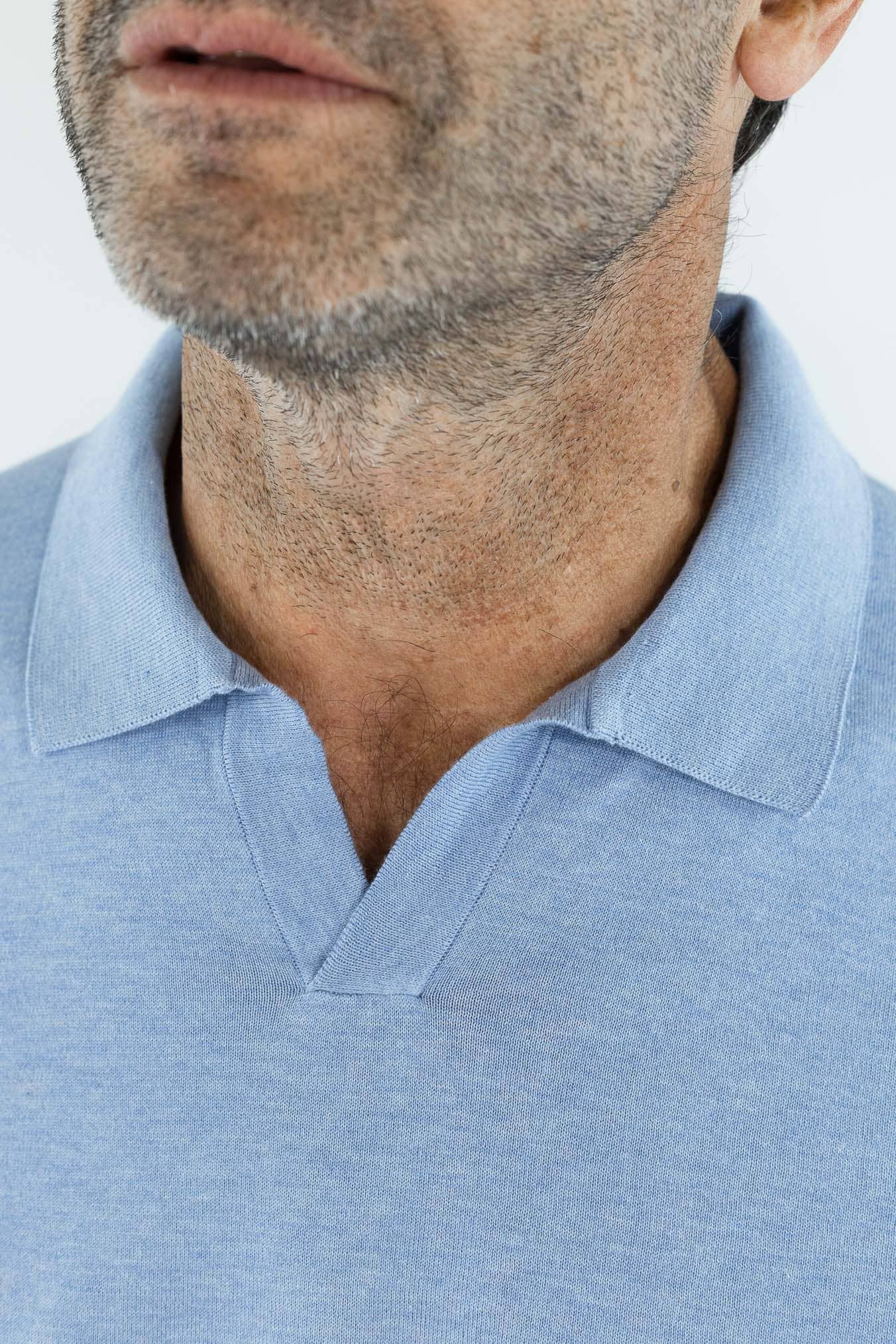 Polo Skipper Cotone Sea Island Celeste - Guarino Store