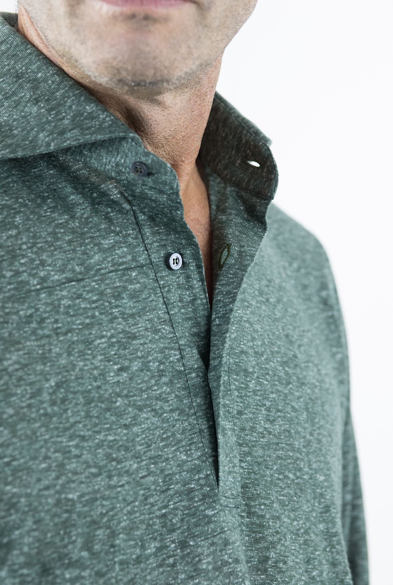 FRAY Polo in Lino Maniche Lunghe Verde - Guarino Store