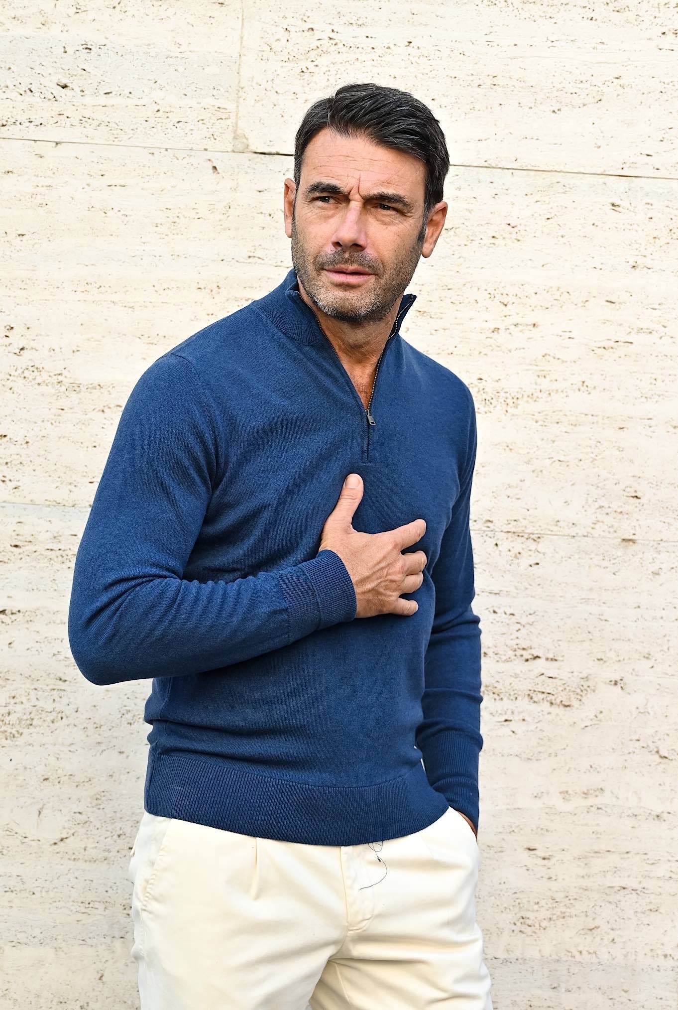 Pullover Cashmere Loro Piana Mezza Zip Bluette - Guarino Store