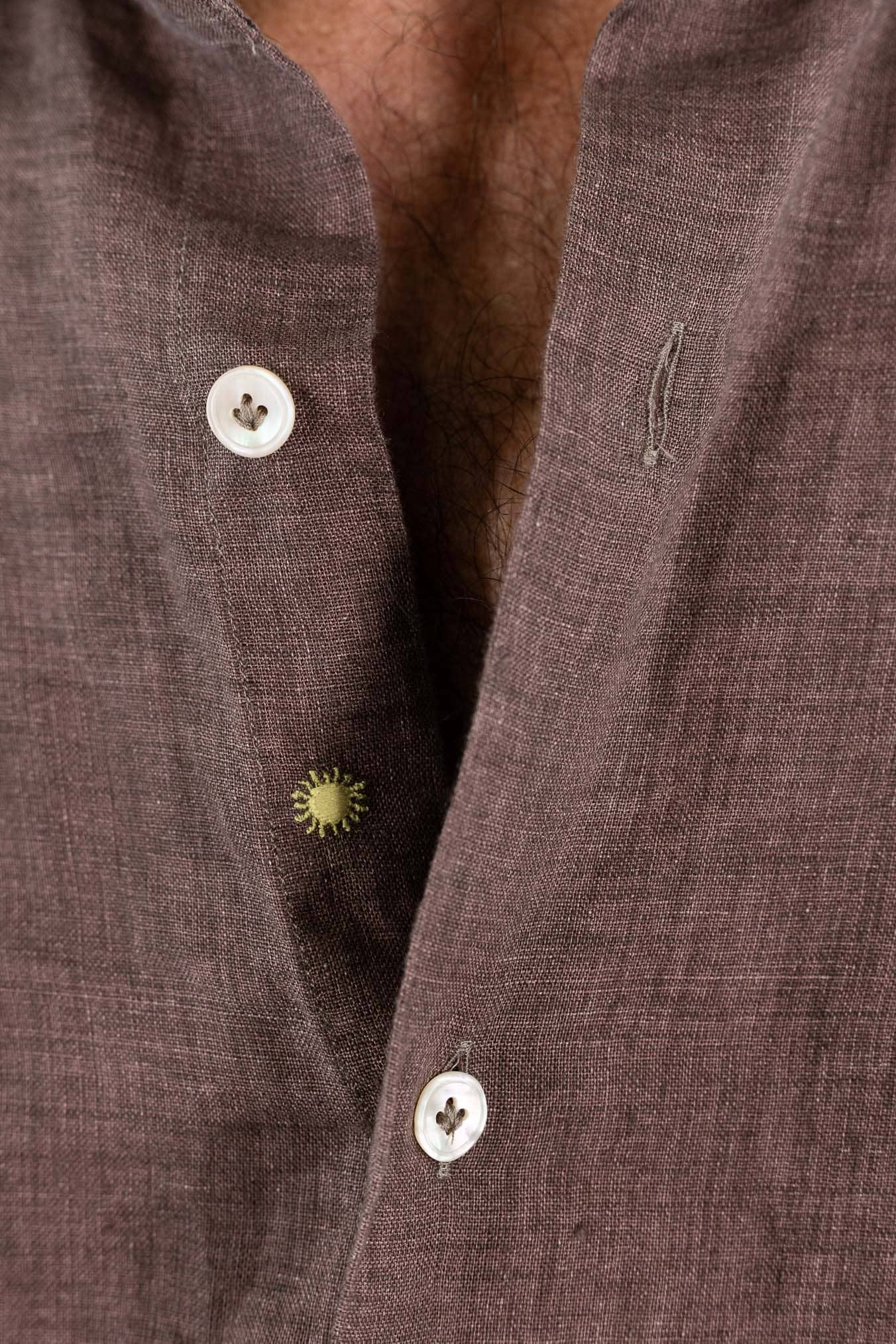 GIANNETTO PORTOFINO Camicia Lino Marrone SLIM FIT