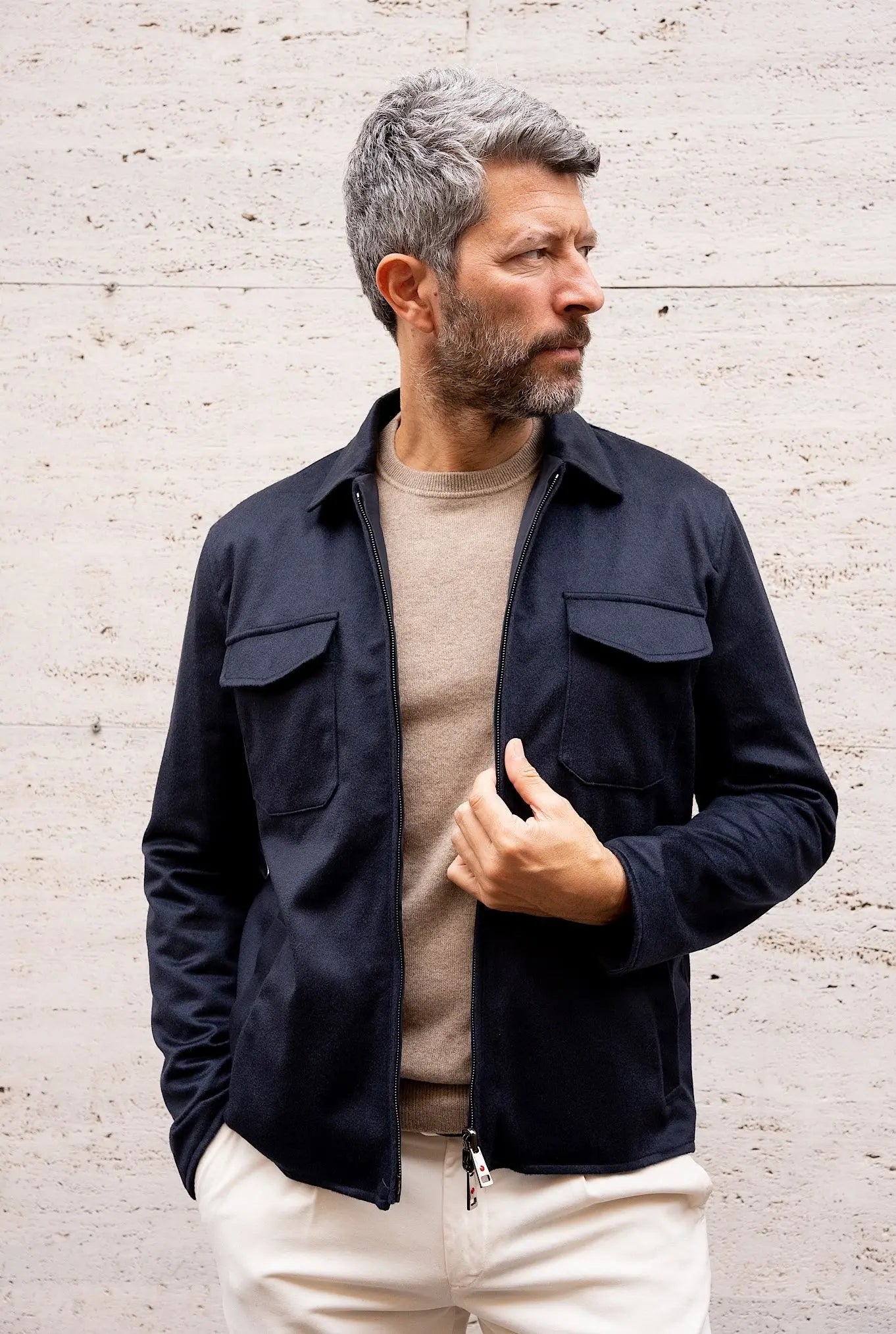 Giubbino Reversibile tessuto Loro Piana Nylon e Cashmere Blu - Guarino Store