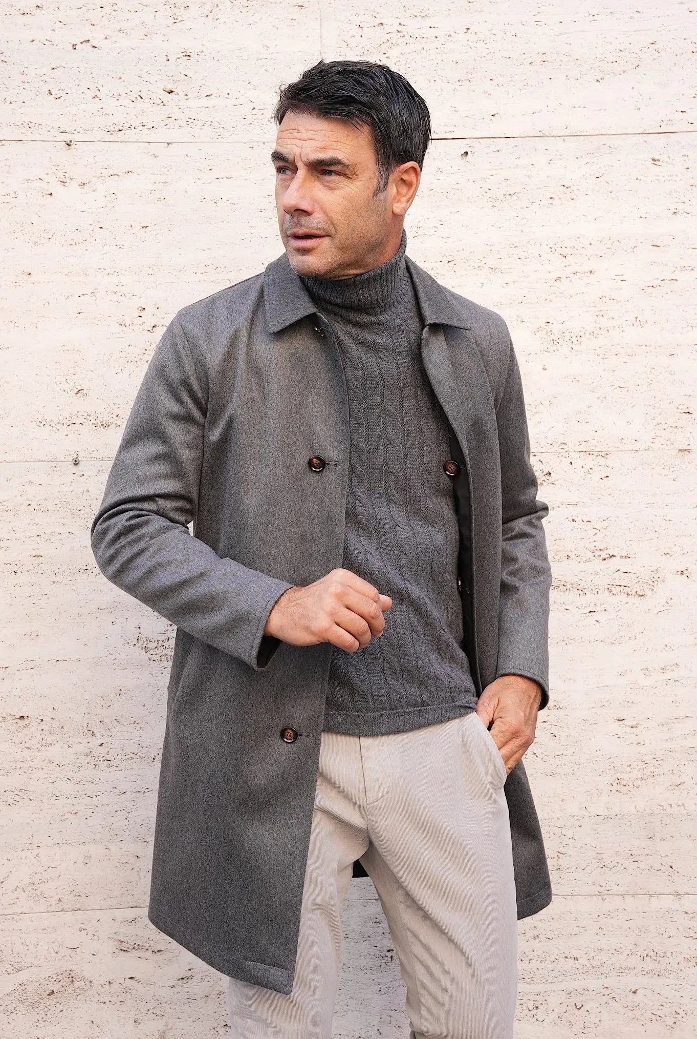Cappotto Reversibile Cashmere e Nylon Nero e Grigio - Guarino Store