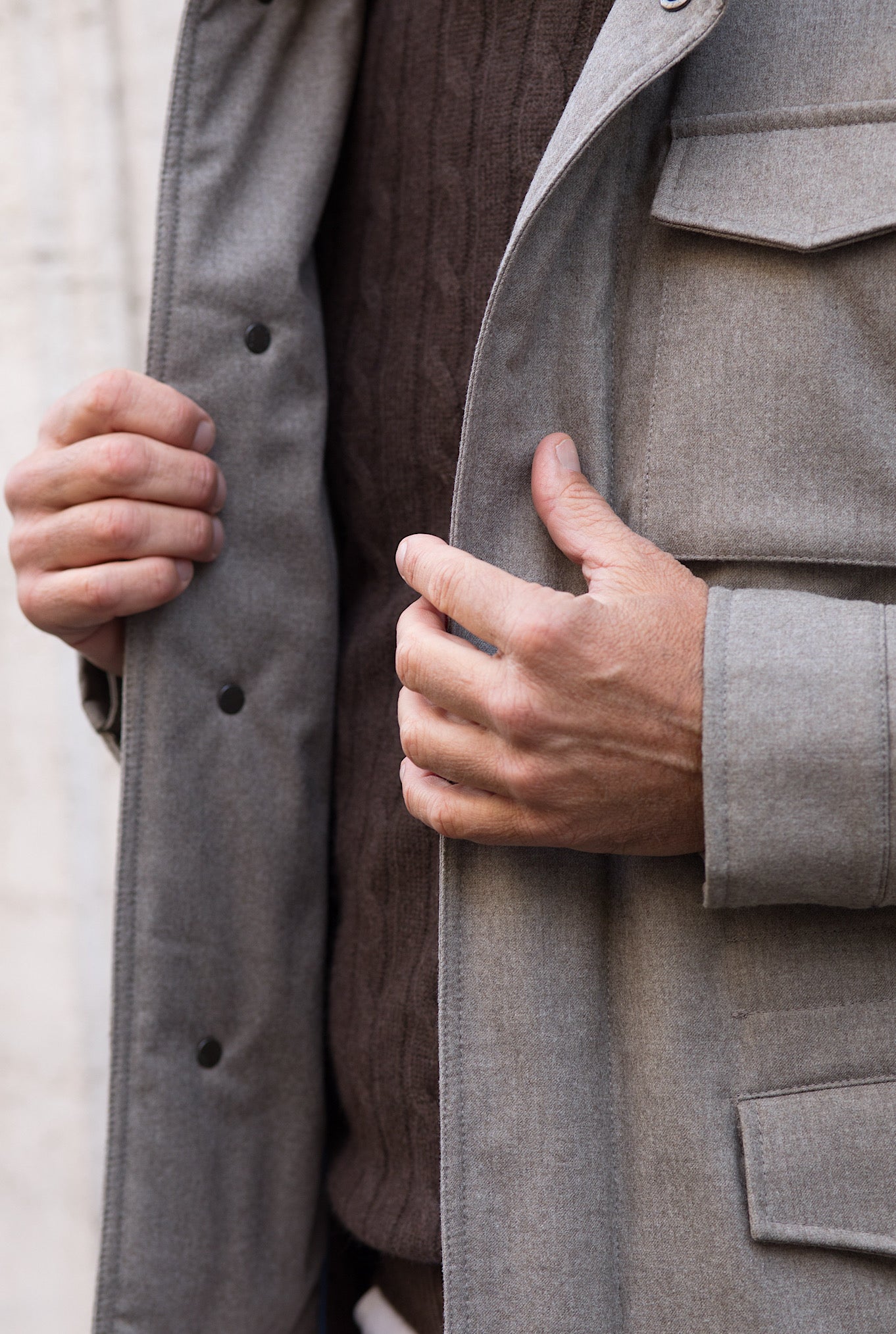 Field Jacket Tessuto Vitale Barberis Canonico Beige - Guarino Store