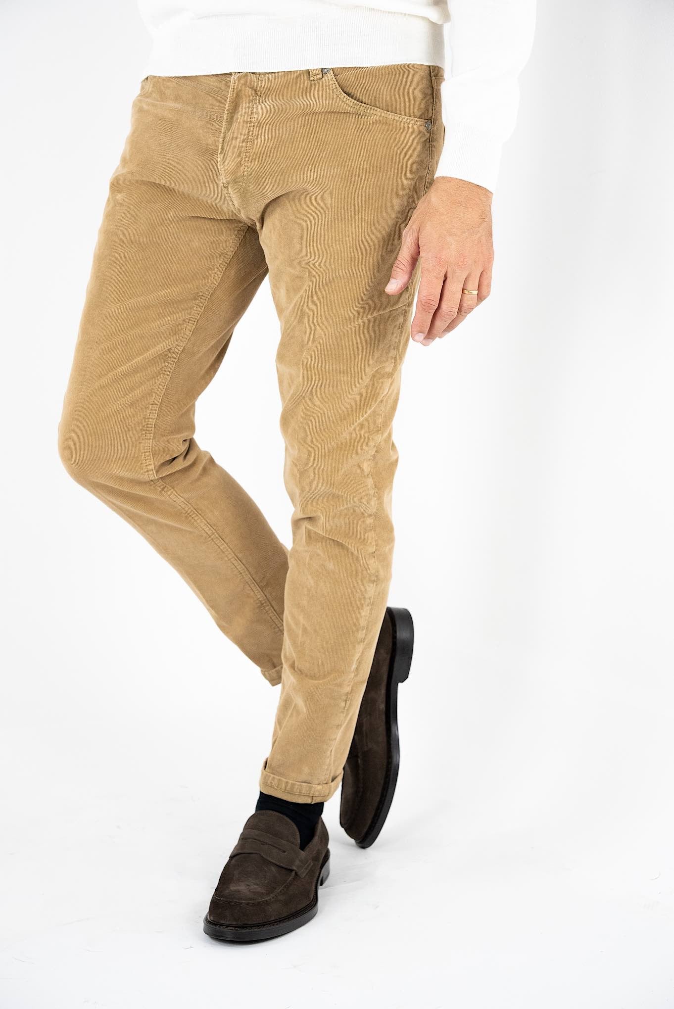 Pantaloni Velluto Millerighe Stretch Cotone Beige - Guarino Store