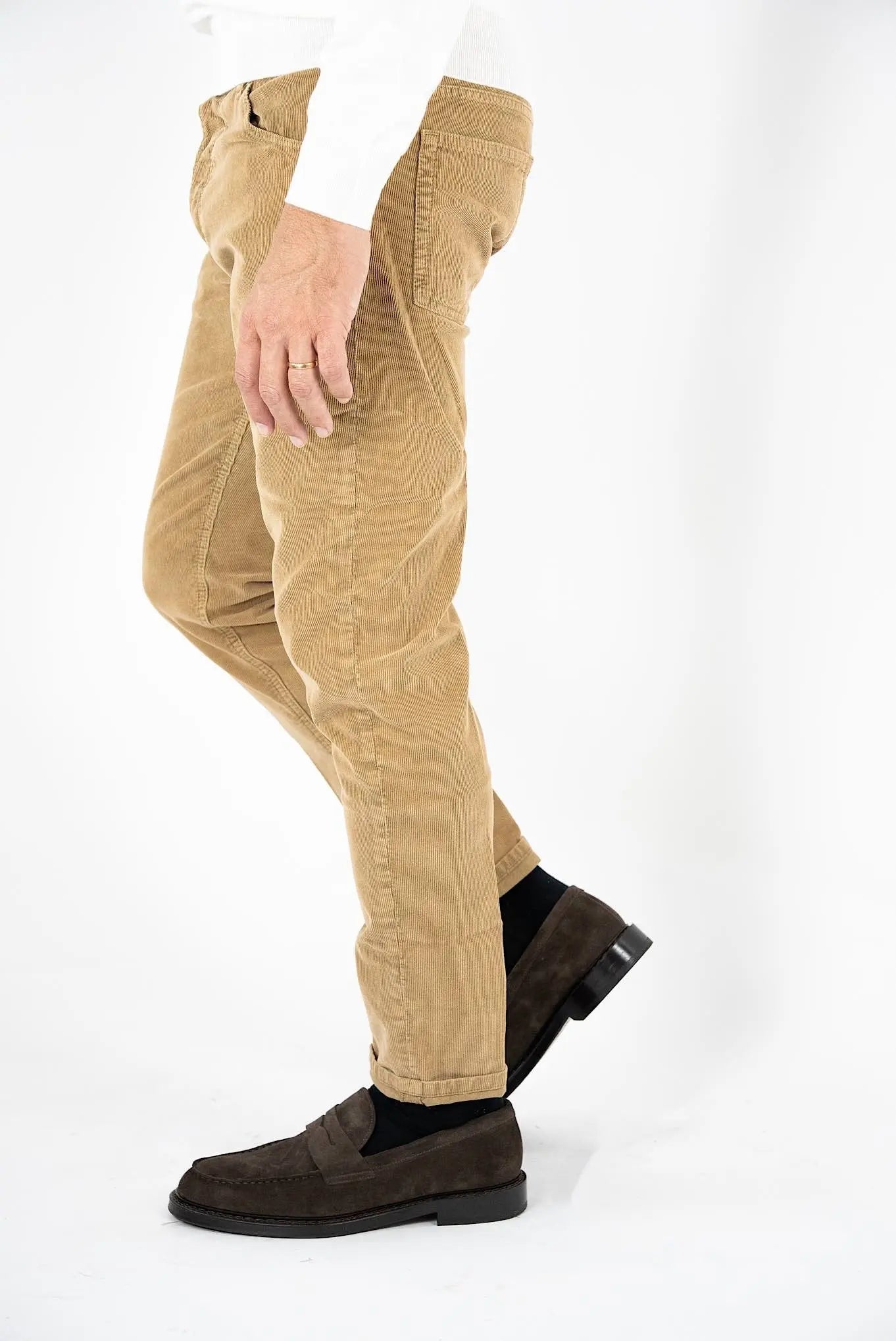 Pantaloni Velluto Millerighe Stretch Cotone Beige - Guarino Store