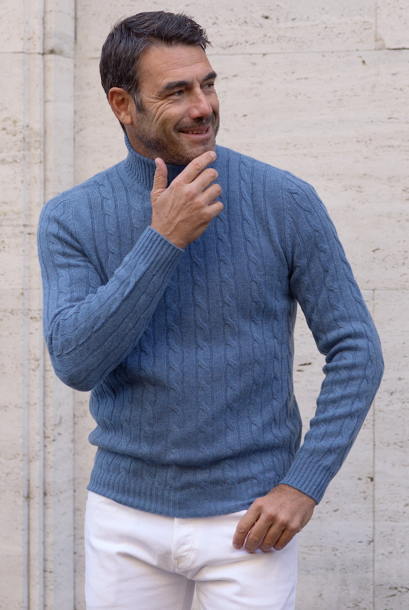 Dolcevita a Trecce in Cashmere Blu Scozia - Guarino Store