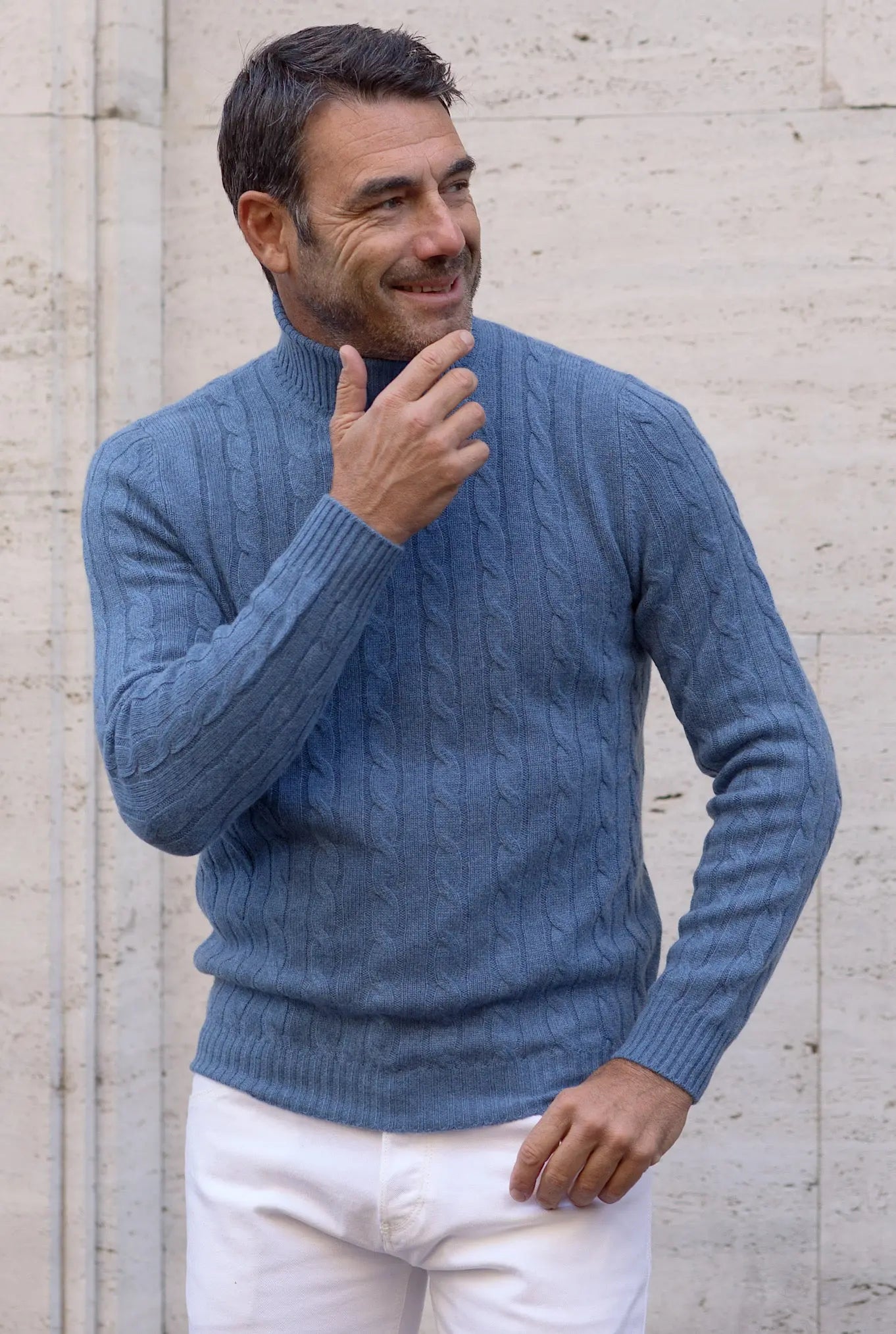 Dolcevita a Trecce in Cashmere Blu Scozia - Guarino Store