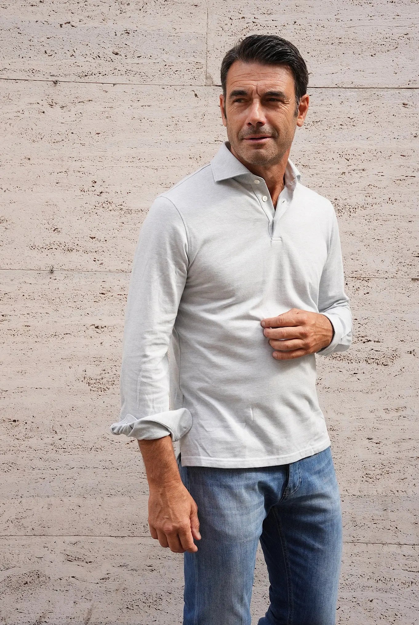 Polo Jersey Cotone e Cashmere Celeste - Guarino Store