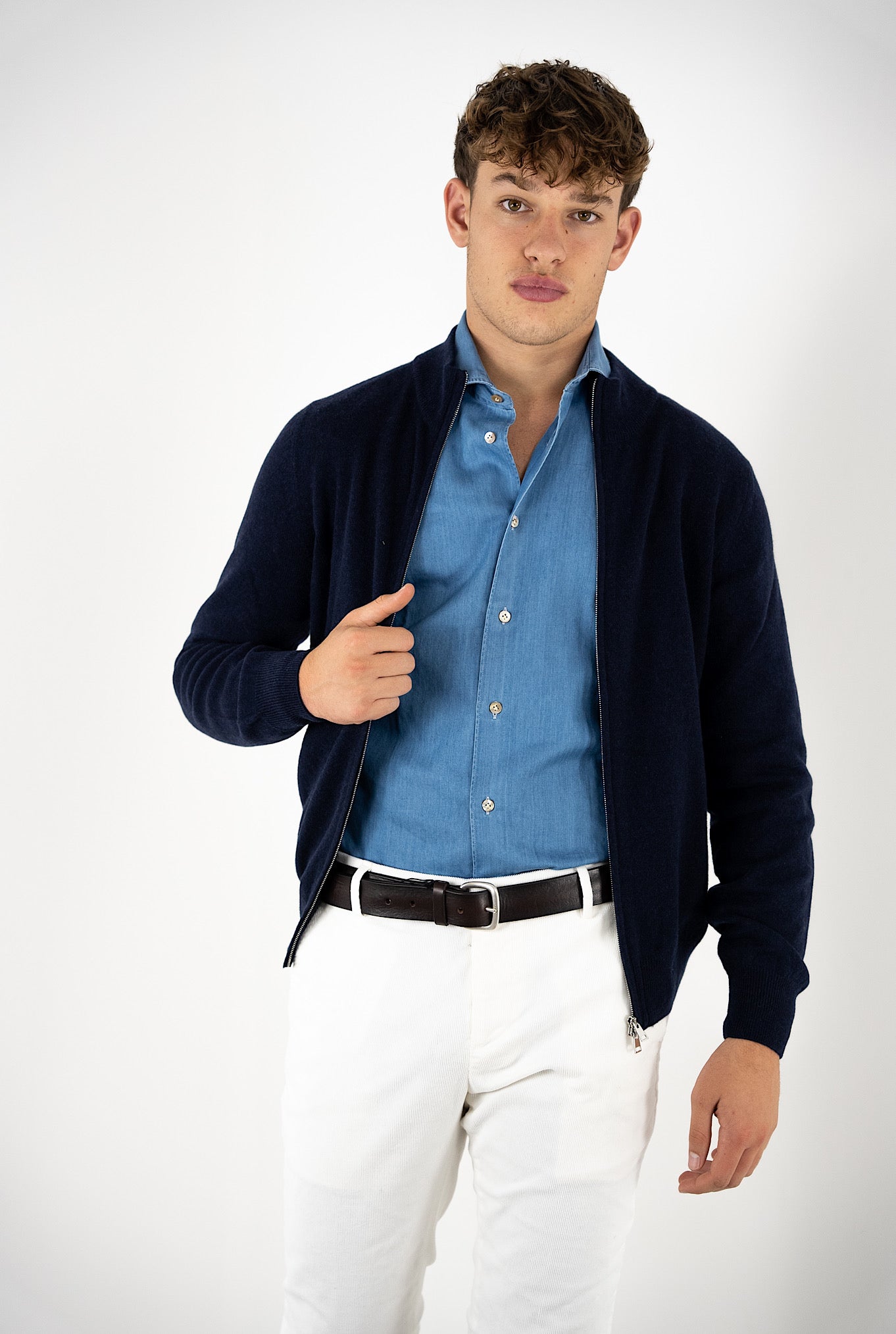 Pullover Full Zip Cashmere Blu - Guarino Store