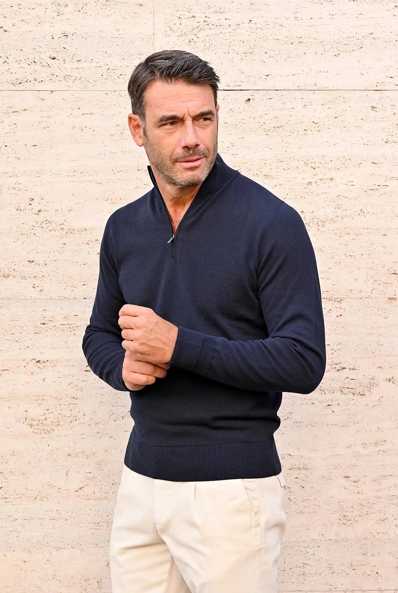 Pullover Cashmere Loro Piana Mezza Zip Blu Navy - Guarino Store
