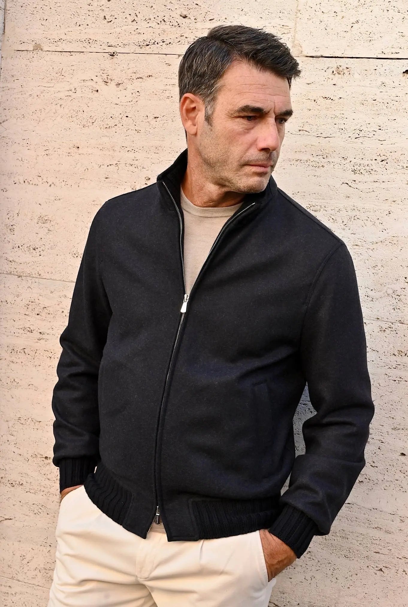 Giubbino in Jersey Cashmere Blu - Guarino Store