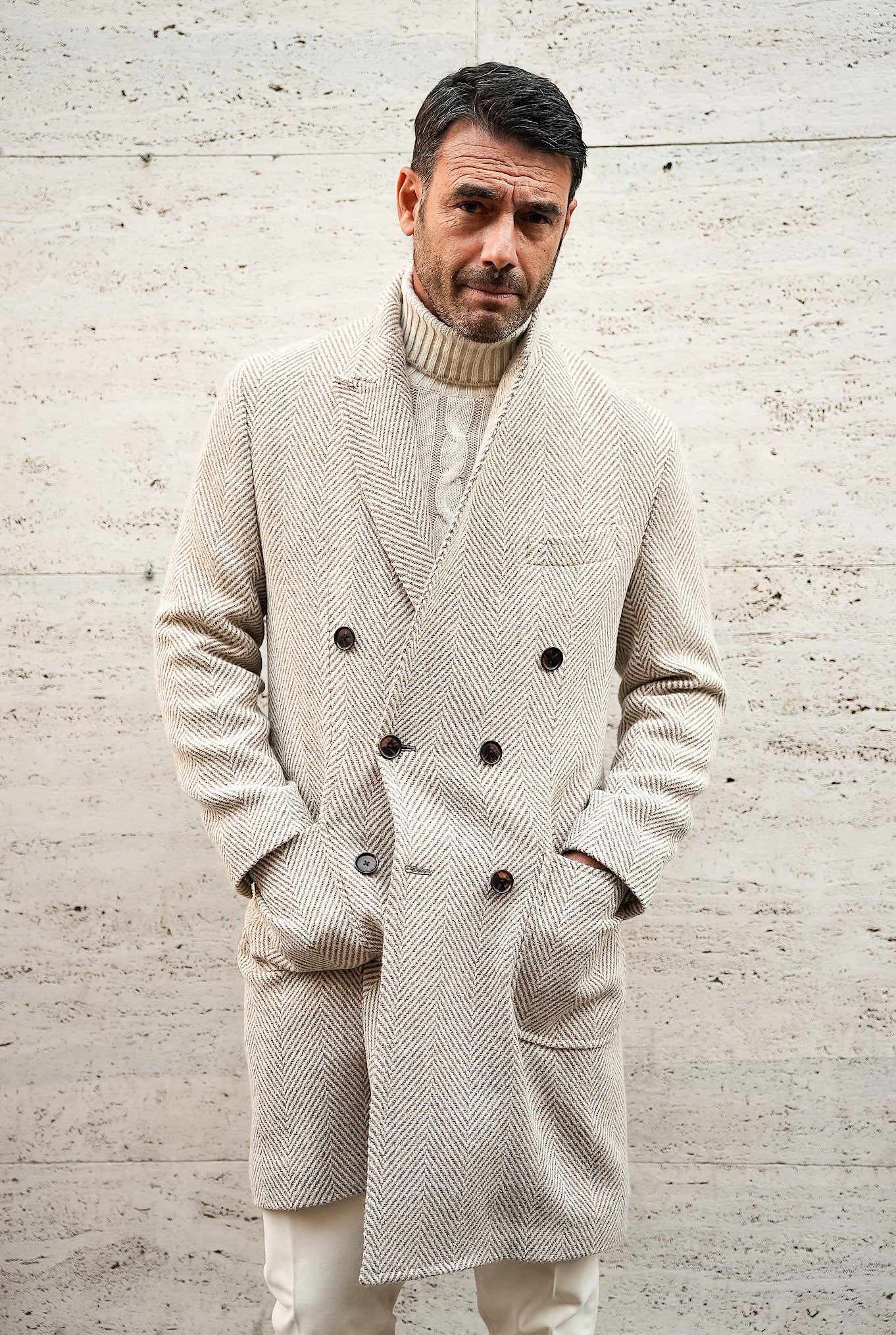 Soprabito Doppiopetto Alpaca e Lana Panna - Guarino Store