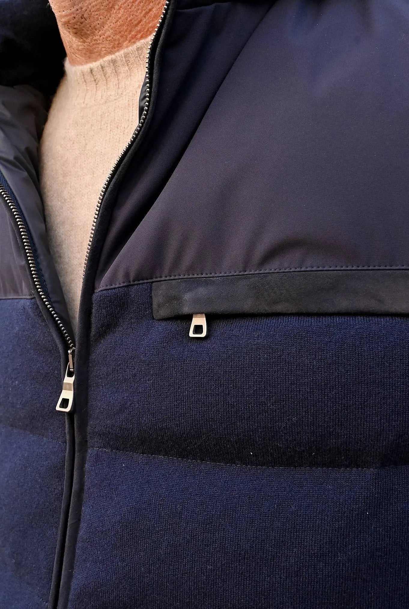 Piumino in Cashmere Cappuccio Blu - Guarino Store