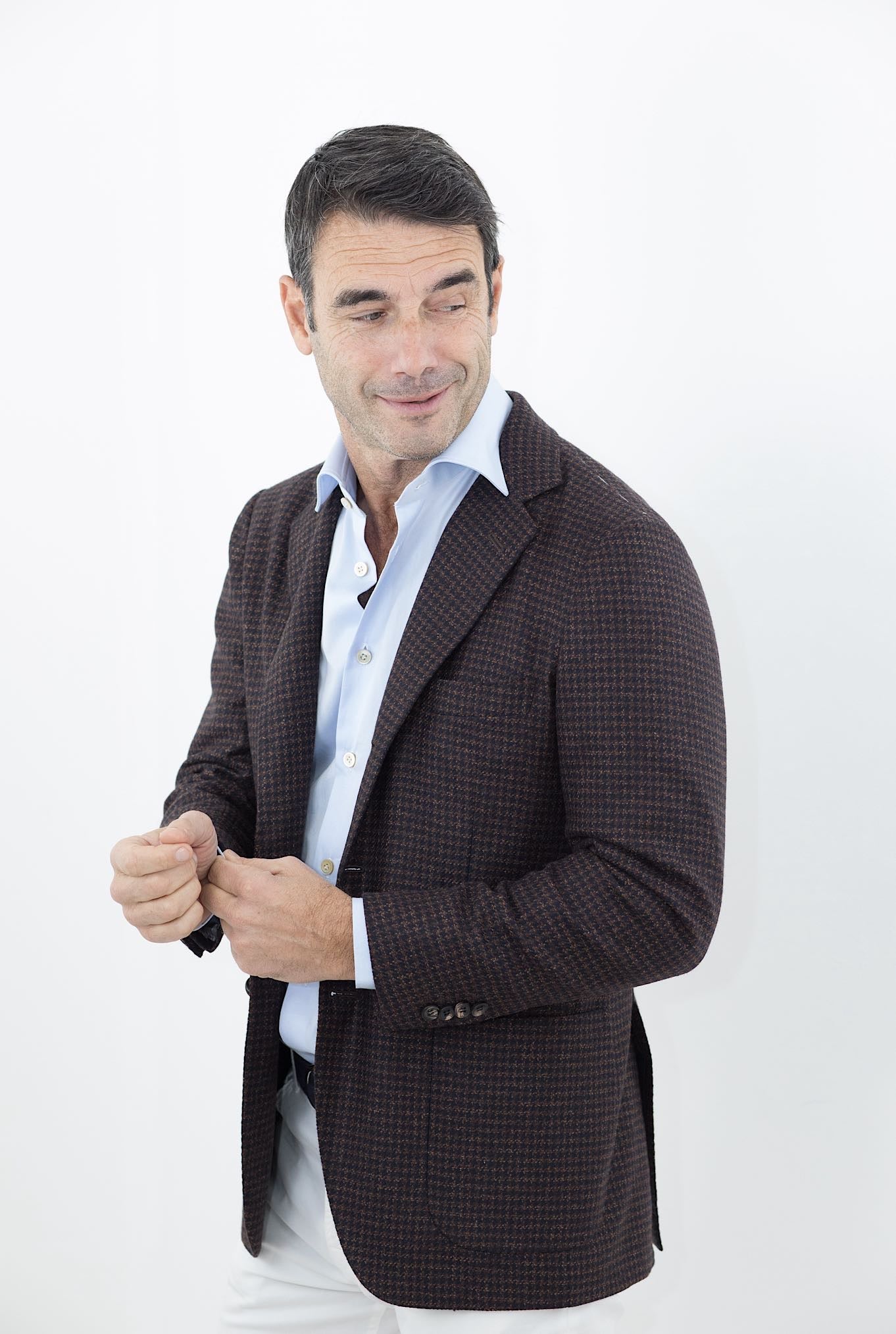 Giacca Pied de Poule Cashmere Marrone/Blu - Guarino Store