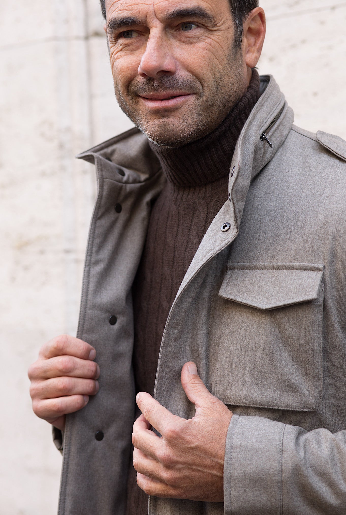 Field Jacket Tessuto Vitale Barberis Canonico Beige - Guarino Store