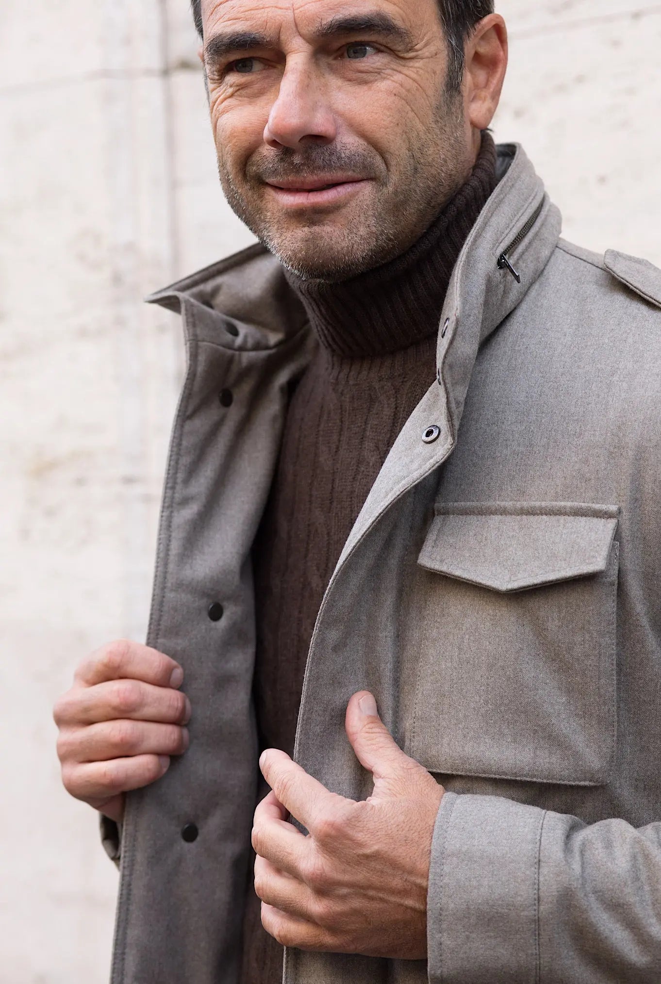 Field Jacket Tessuto Vitale Barberis Canonico Beige - Guarino Store