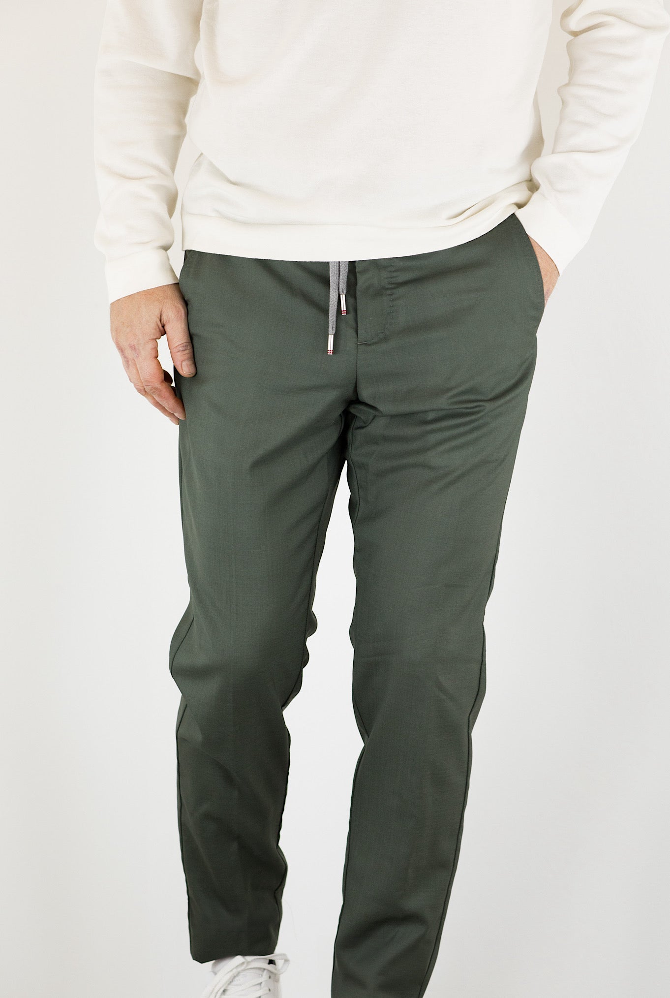 Pantaloni con Coulisse Lana e Seta Verde Oliva - Guarino Store