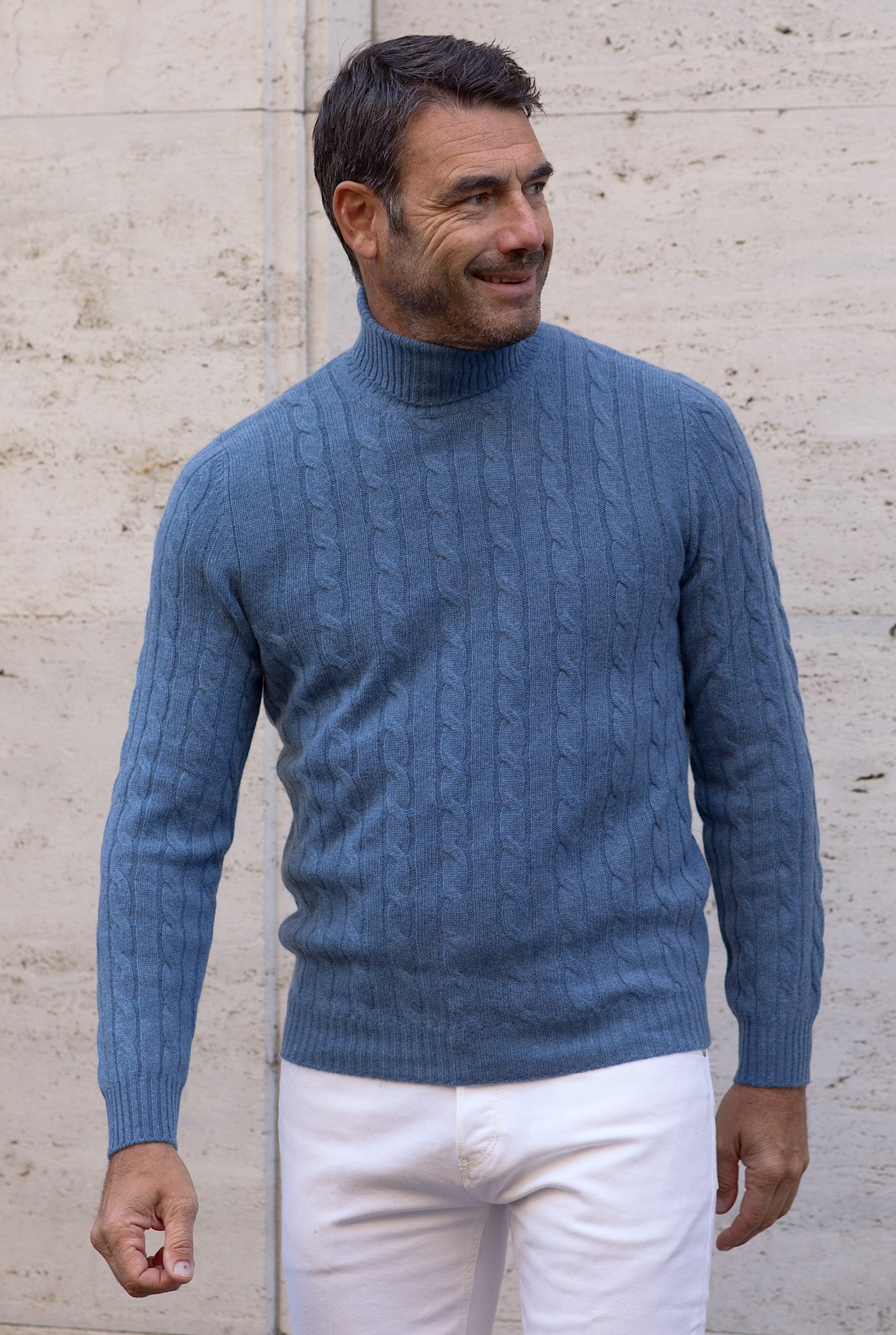 Dolcevita a Trecce in Cashmere Blu Scozia - Guarino Store