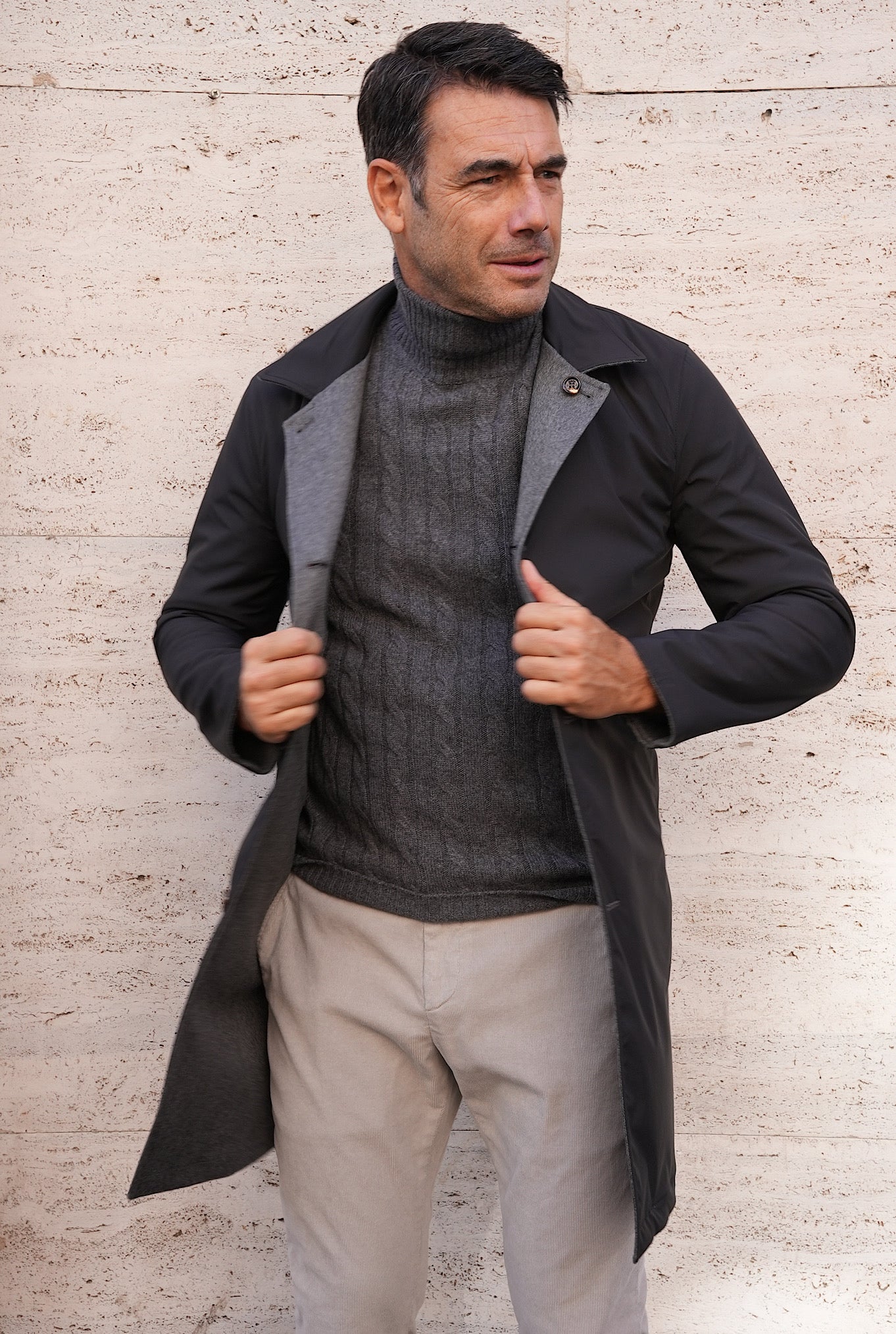Cappotto Reversibile Cashmere e Nylon Nero e Grigio - Guarino Store