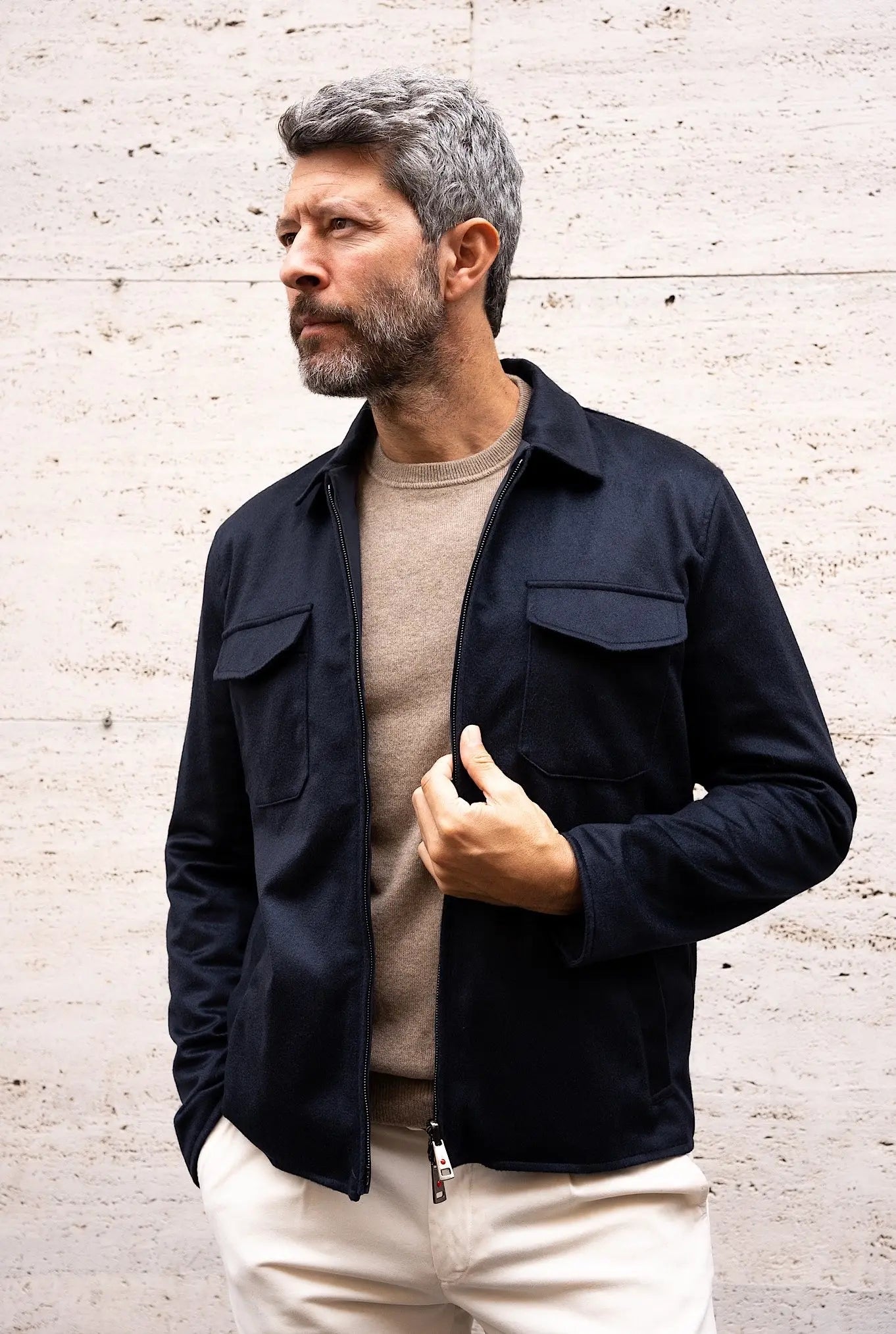 Giubbino Reversibile tessuto Loro Piana Nylon e Cashmere Blu - Guarino Store